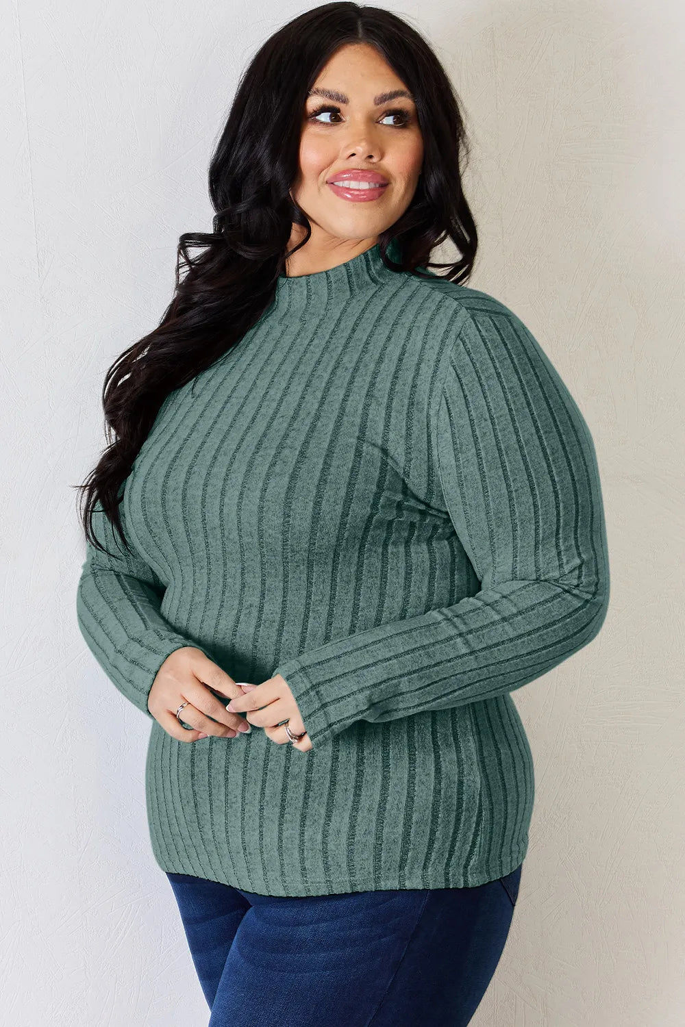 Basic Bae Full Size Ribbed Mock Neck Long Sleeve T-Shirt - Draped in Grace