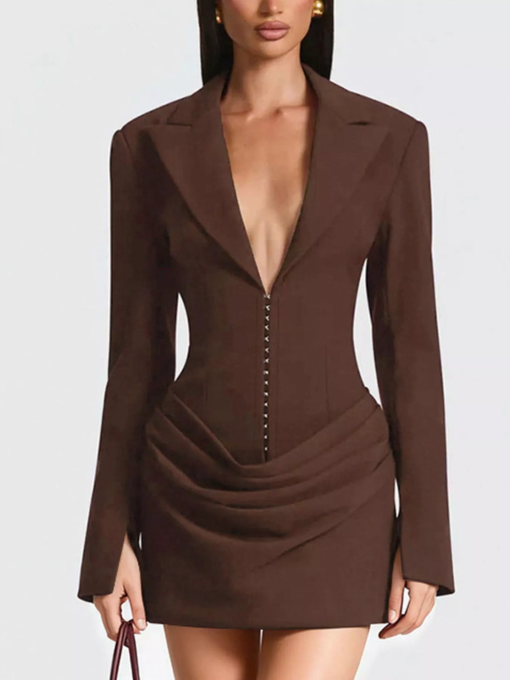 Full Size Blazer-Style Long Sleeve Mini Dress Plus Size - Draped in Grace