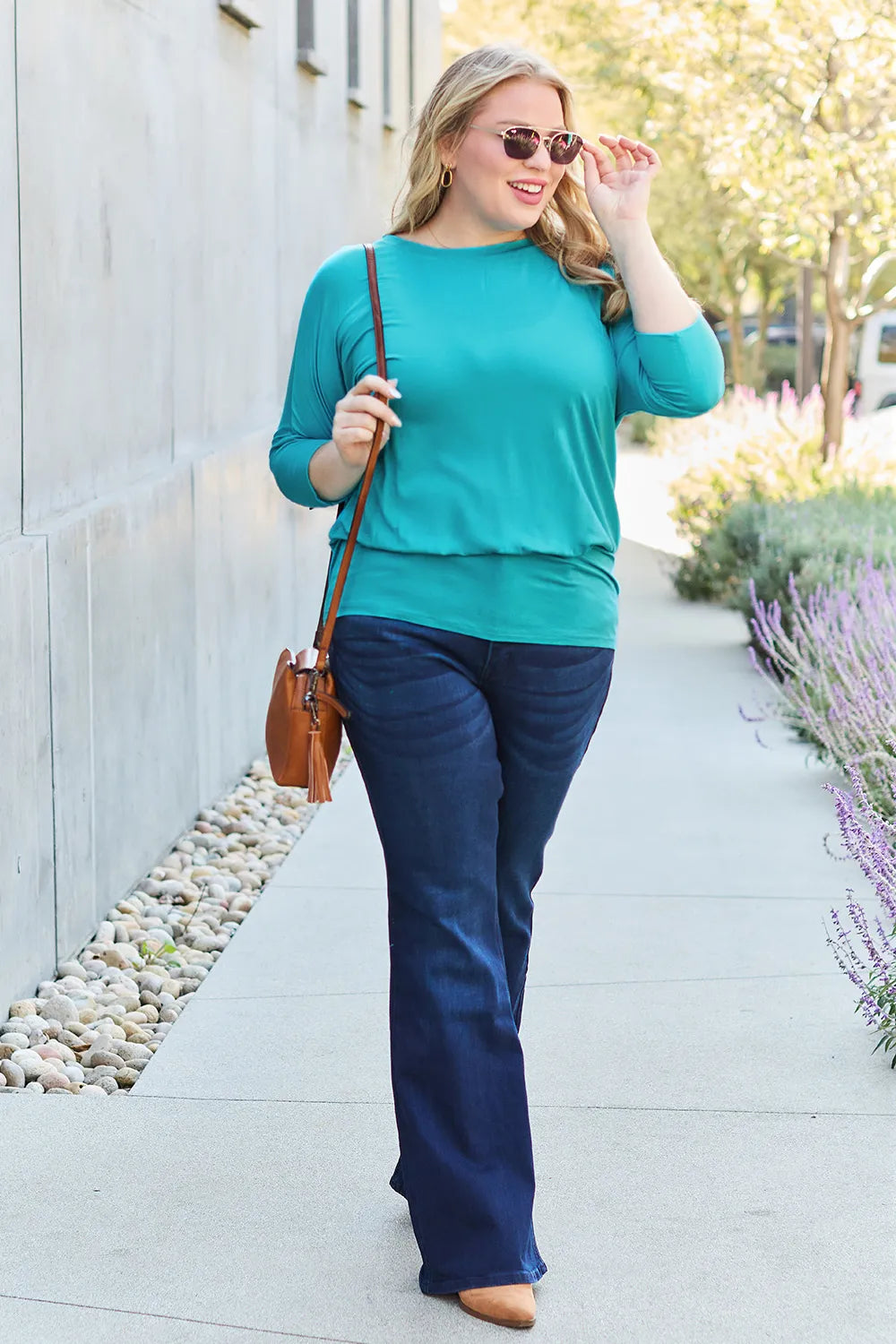 Basic Bae Full Size Round Neck Batwing Sleeve Top - Draped in Grace