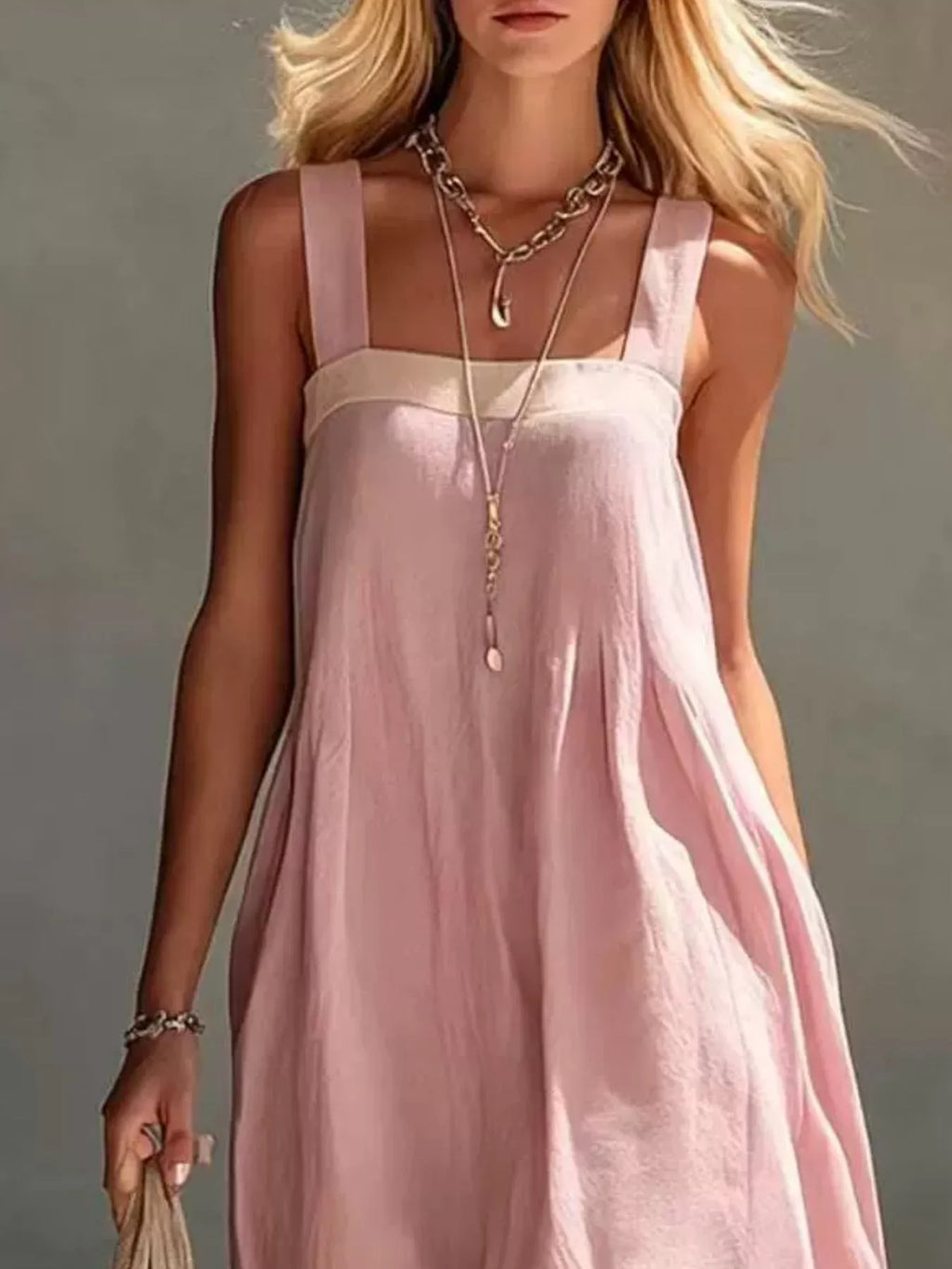 Color-Block Sleeveless Linen-Blend Midi Dress - Draped in Grace