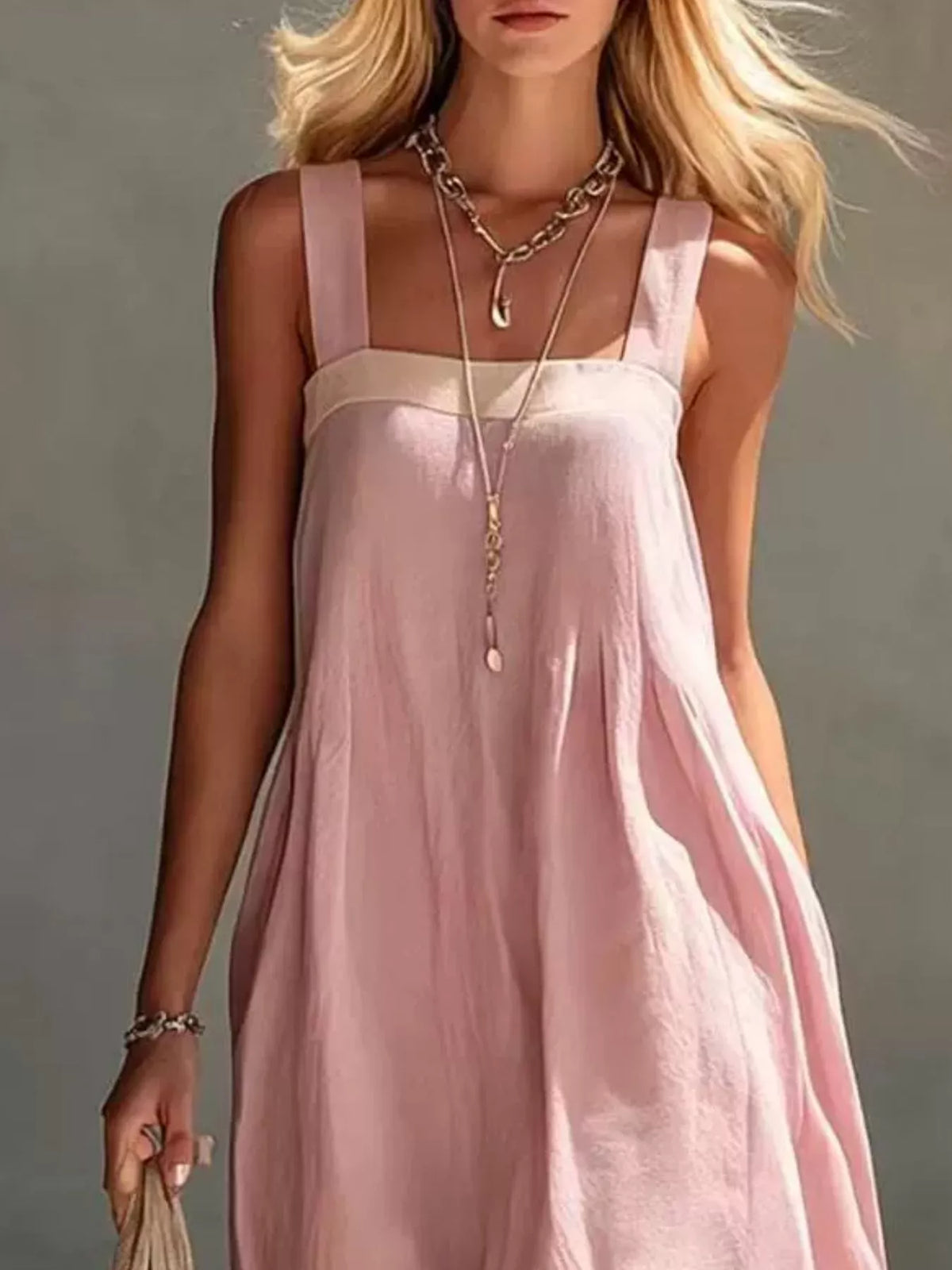 Color-Block Sleeveless Linen-Blend Midi Dress - Draped in Grace