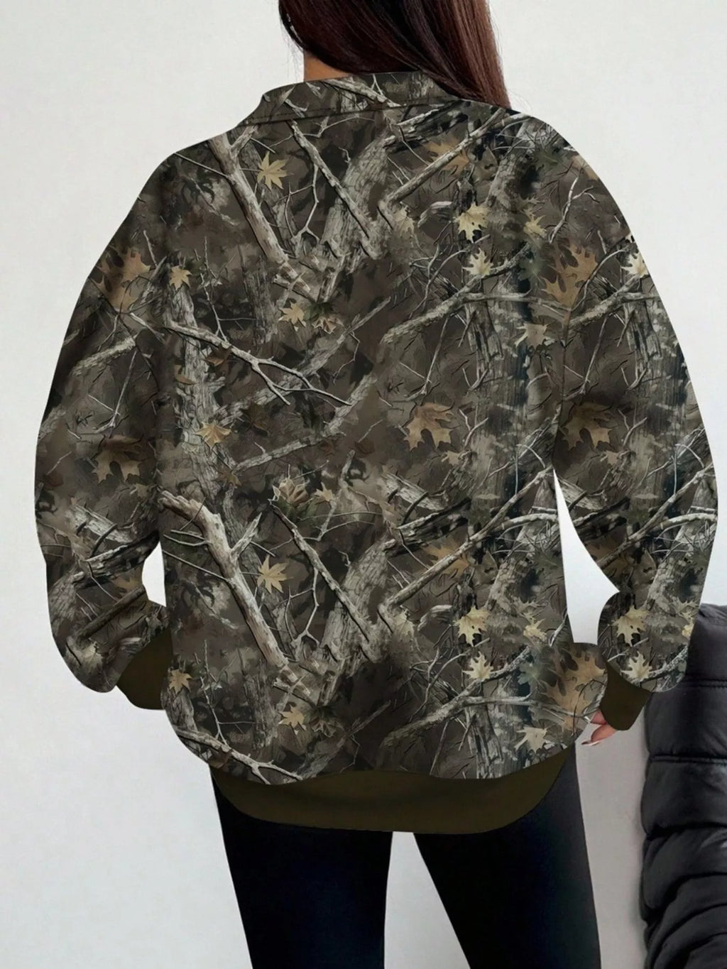 Quarter-Zip Printed Sweatshirt with Ribbed Cuffs - Draped in Grace