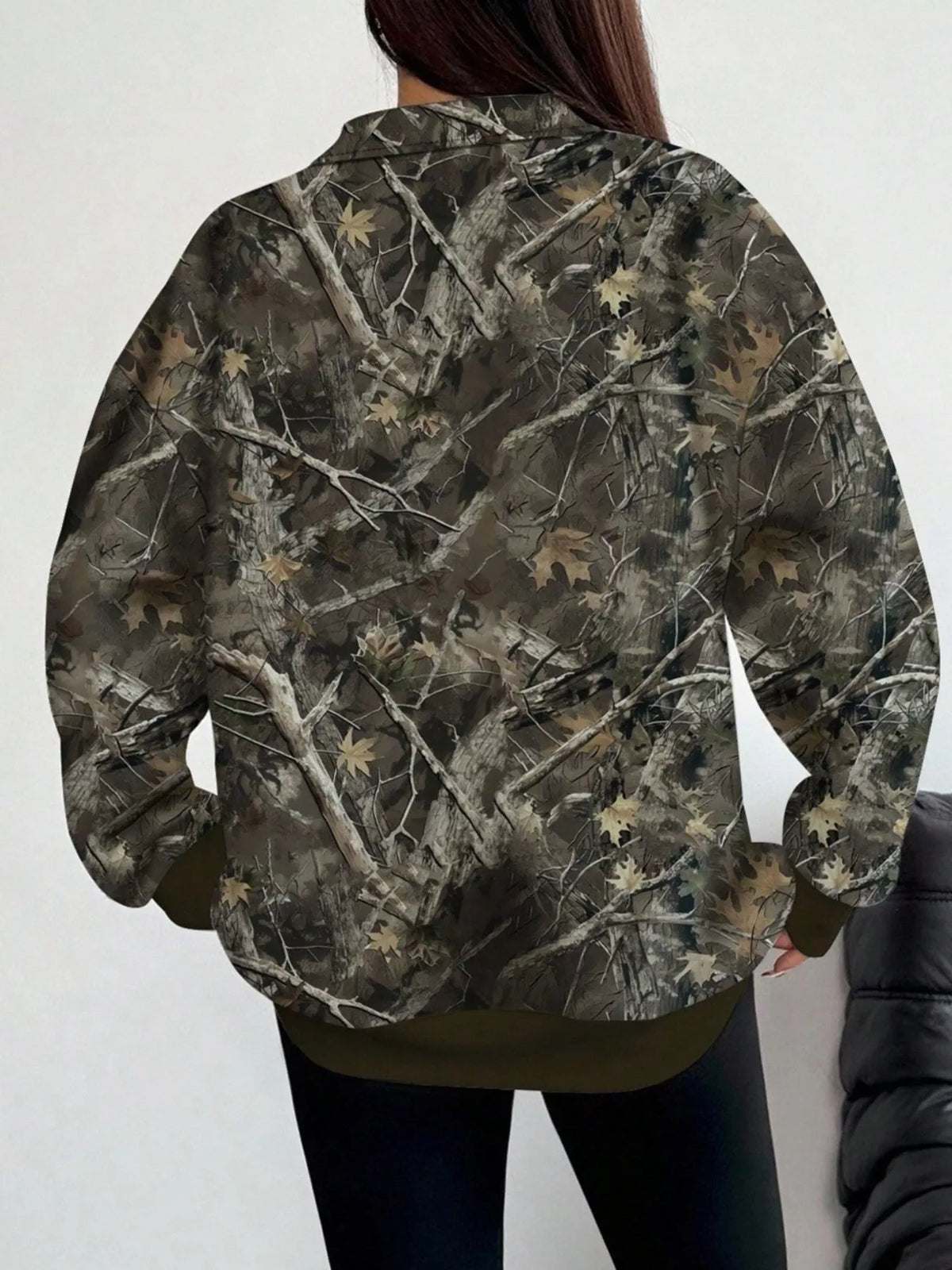 Quarter-Zip Printed Sweatshirt with Ribbed Cuffs - Draped in Grace