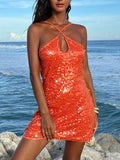 Sequin Halter Neck Mini Dress - Draped in Grace