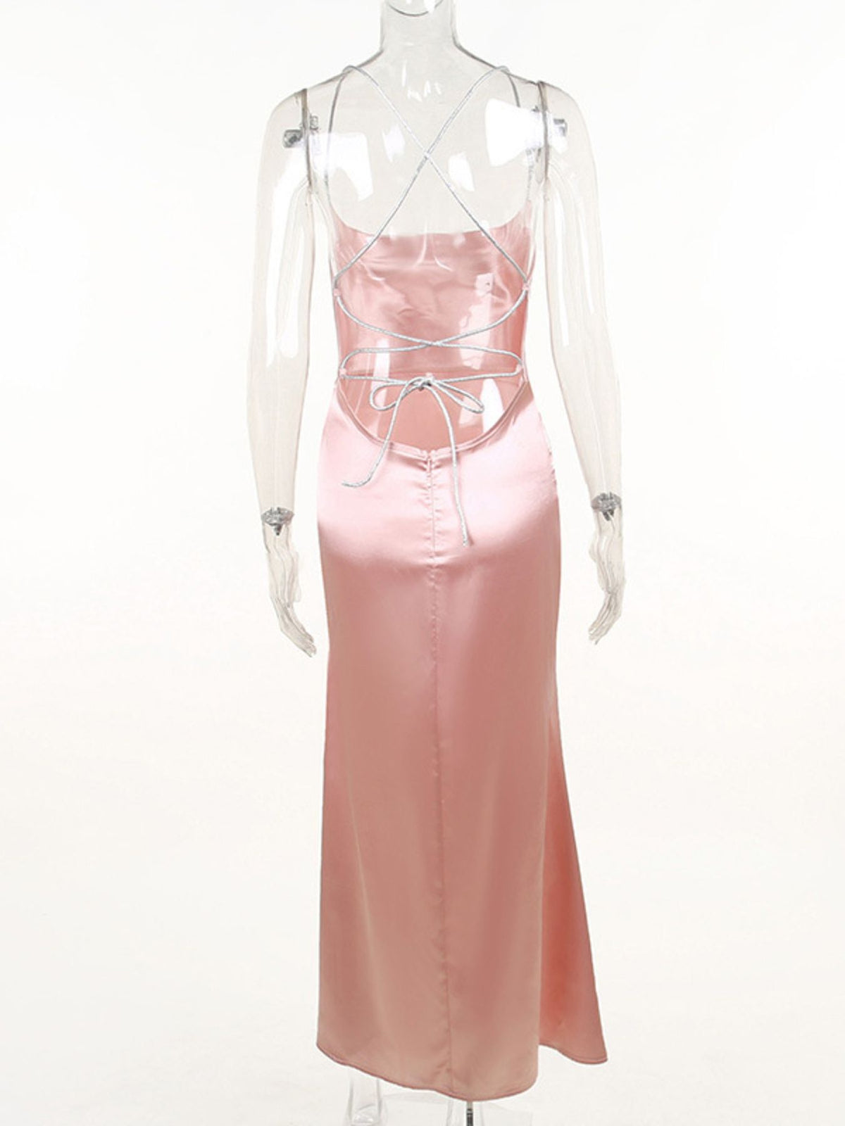 Slinky Satin Cowl Neck High Slit Dress with Back Lace Up - Draped in Grace