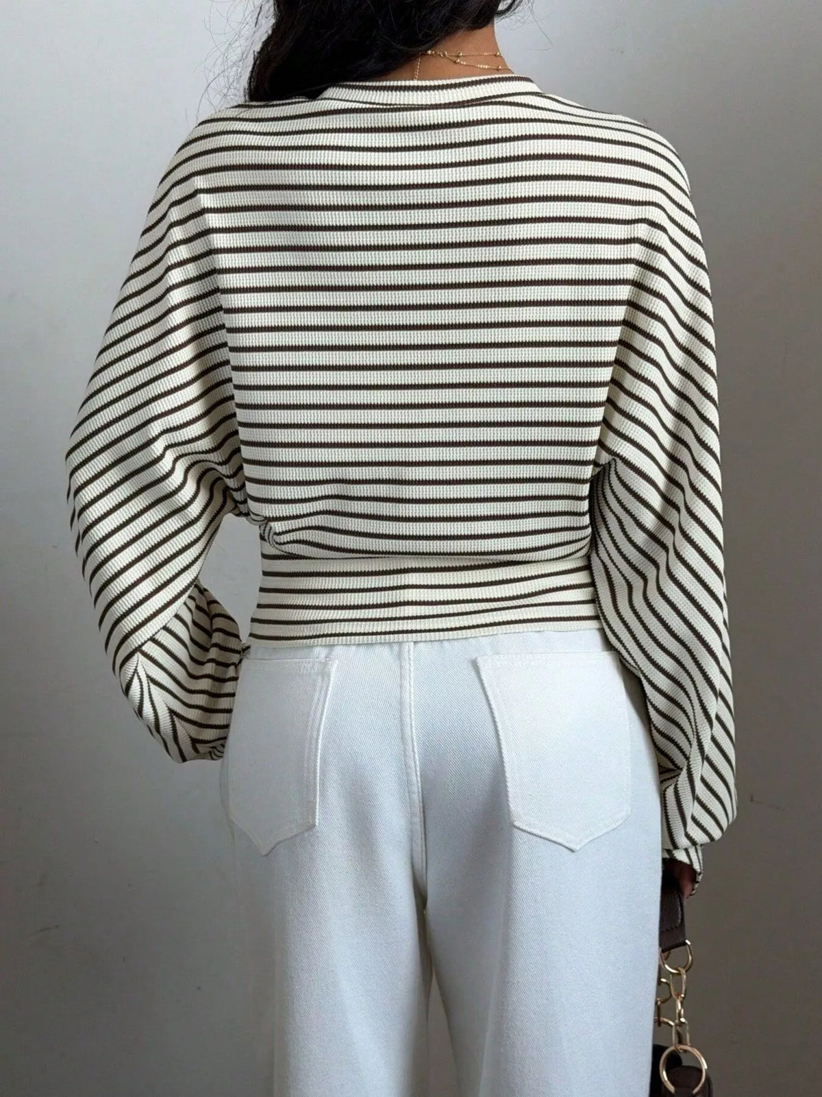 Casual Striped Batwing Sleeve T-Shirt - Draped in Grace