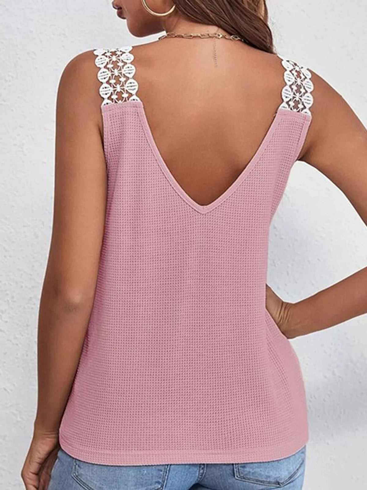 Lace Trim V-Neck Tank Top - Draped in Grace