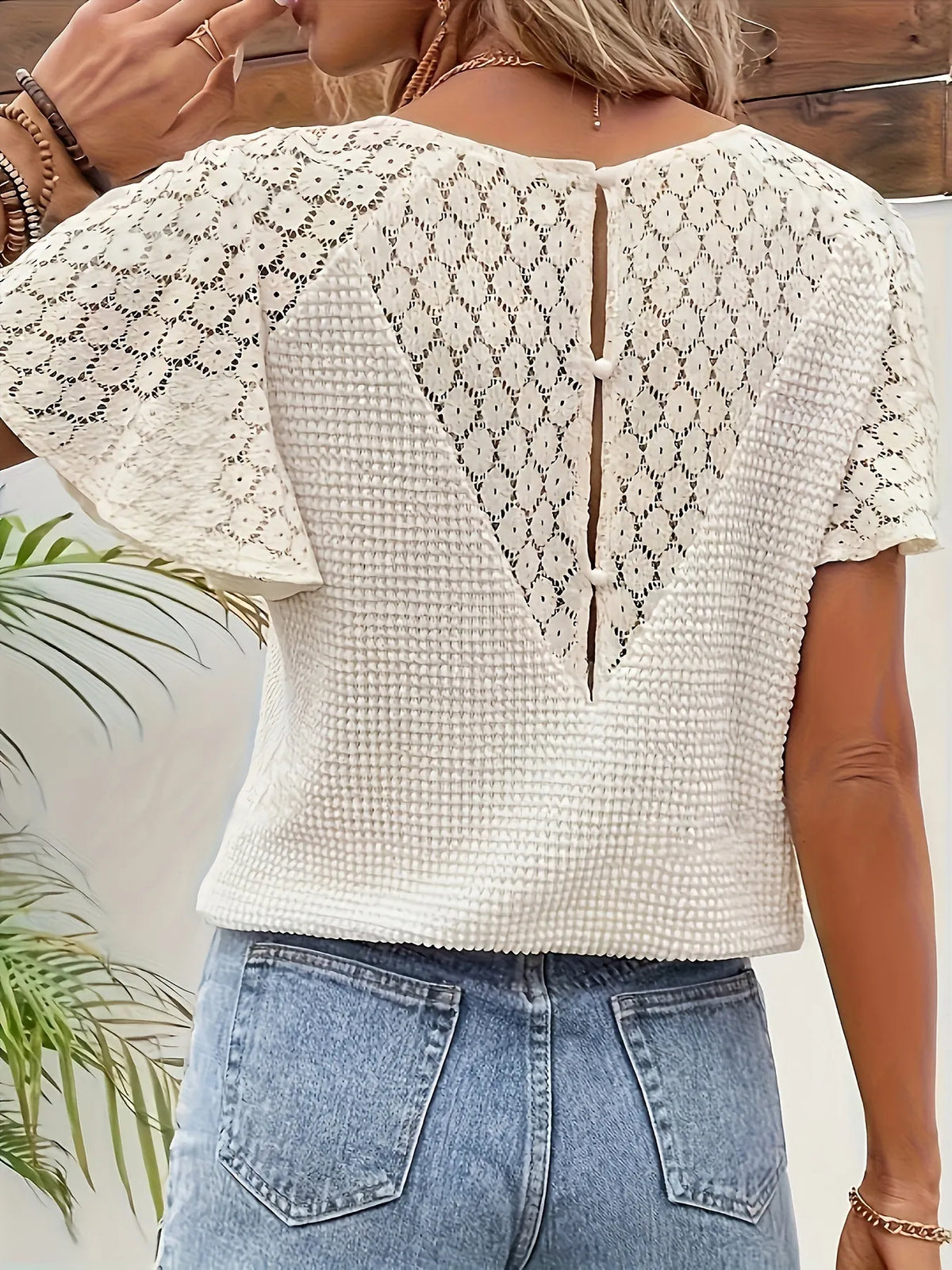 Lace V-Neck Flutter Sleeve Top - Draped in Grace