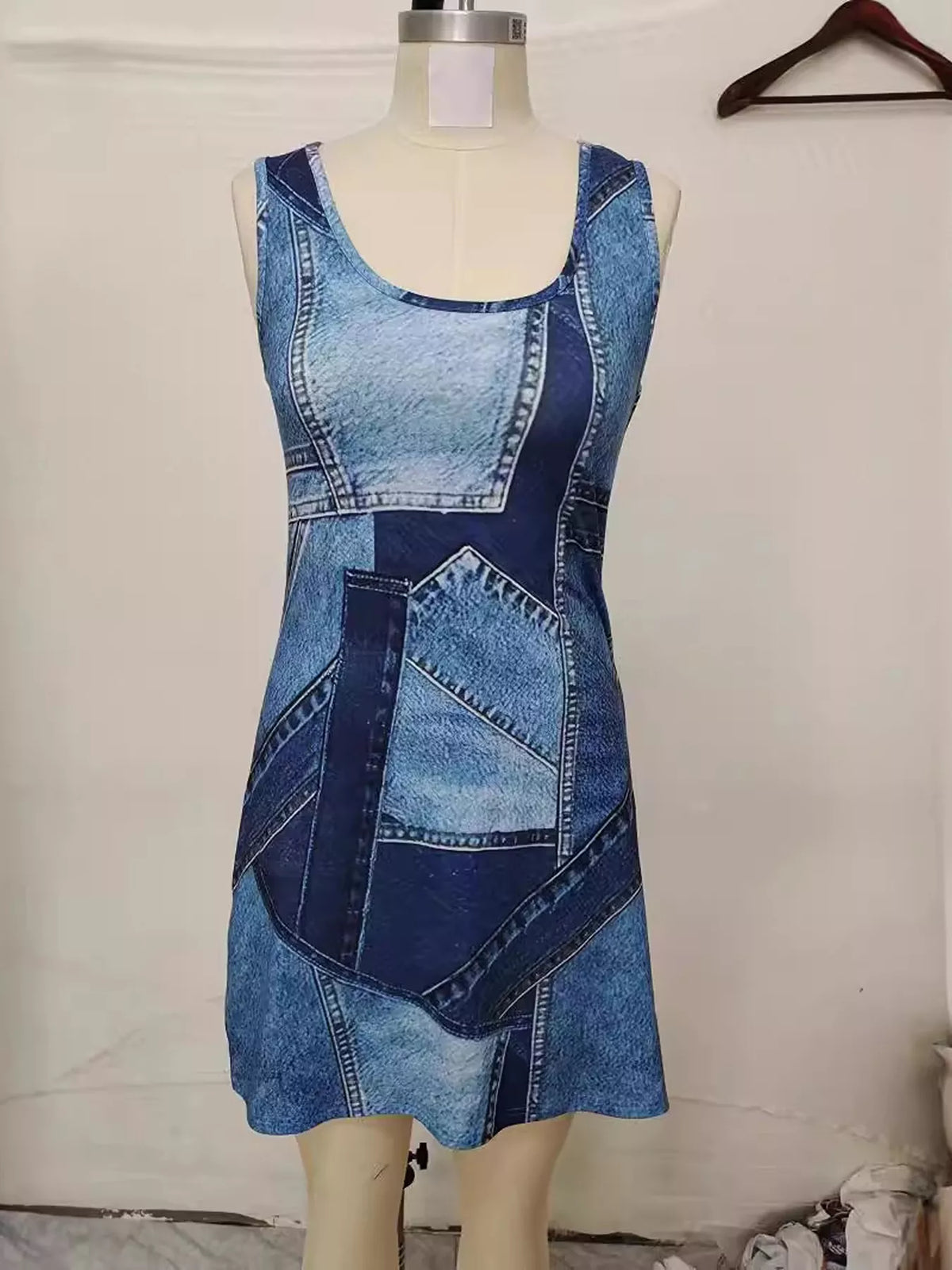 Patchwork Denim Sleeveless Dress - Draped in Grace
