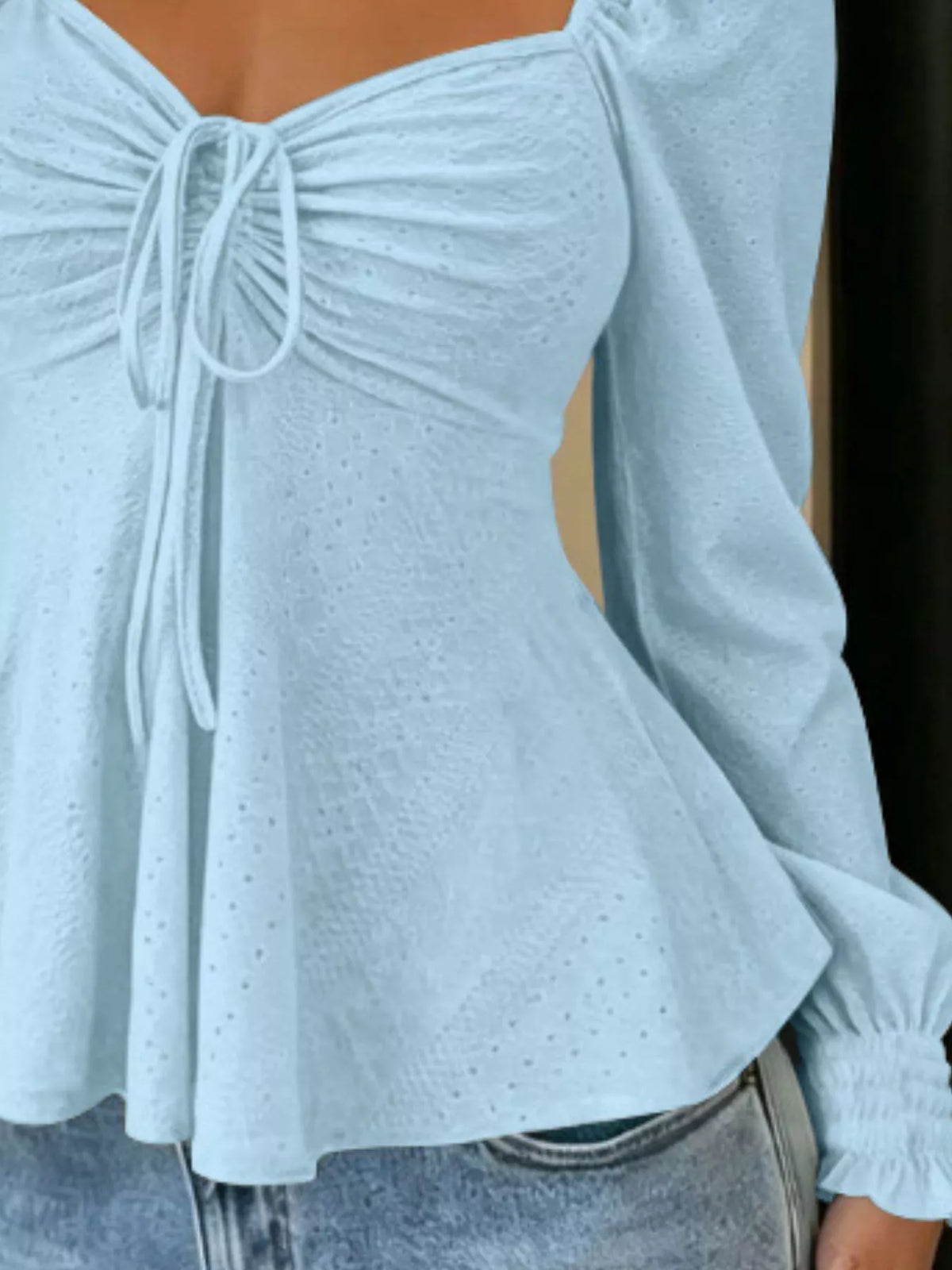 Ruched Sweetheart Neck Long Sleeve Top - Draped in Grace