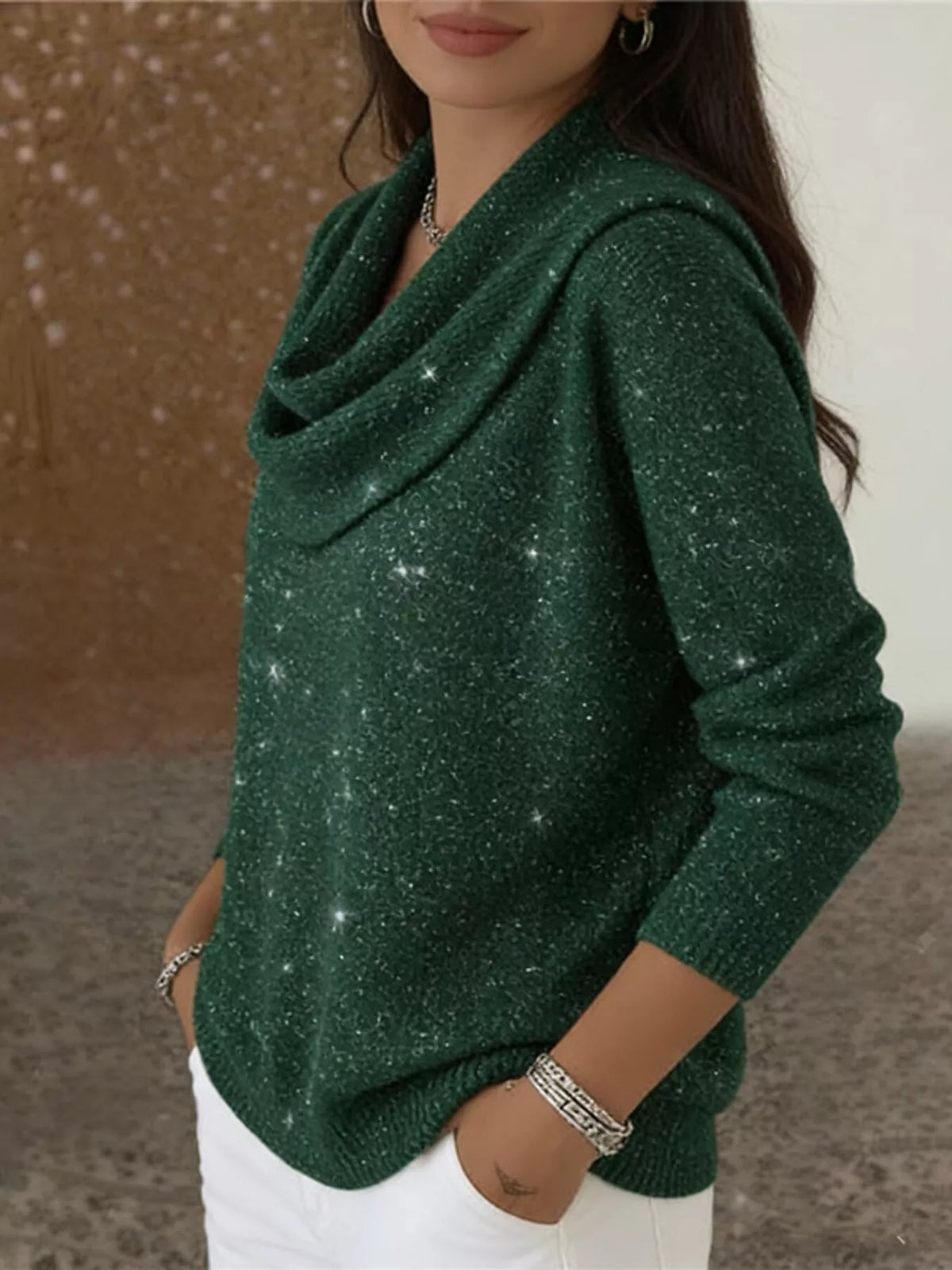 Full Size Solid Color Cowl Neck Sweater Plus Size - Draped in Grace