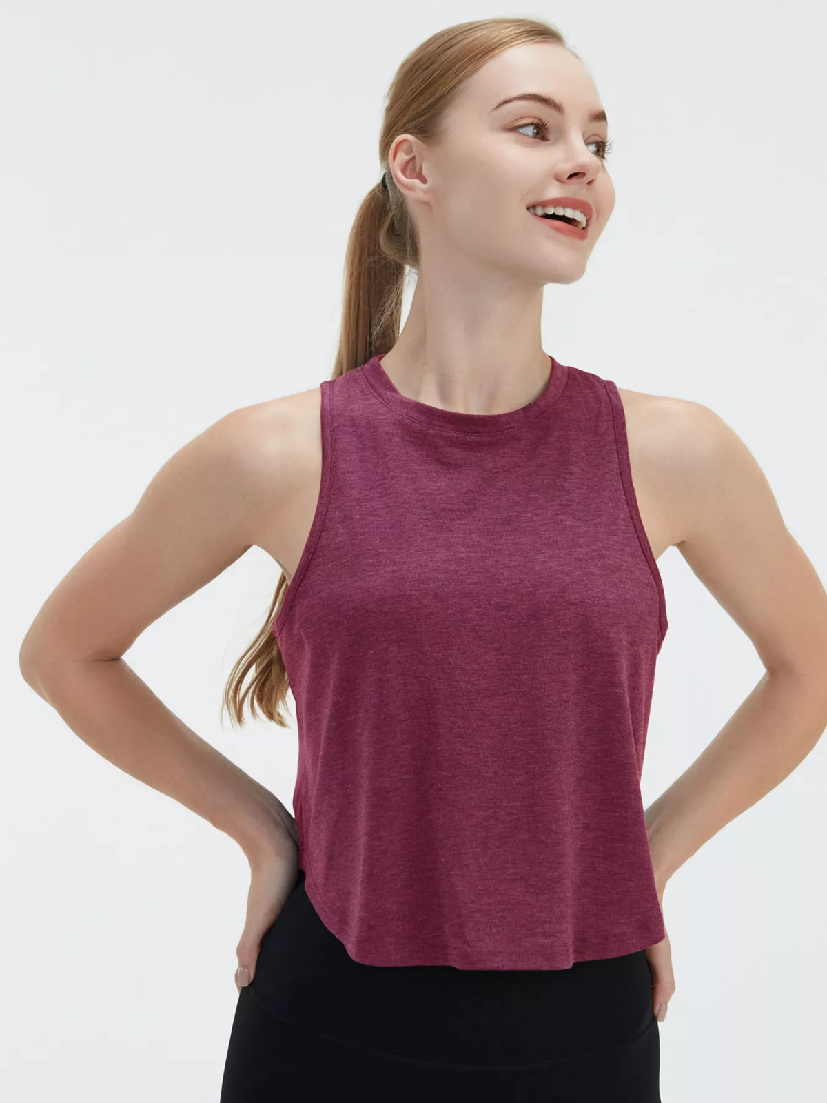 Cutout Back Round Neck Active Tank - Draped in Grace