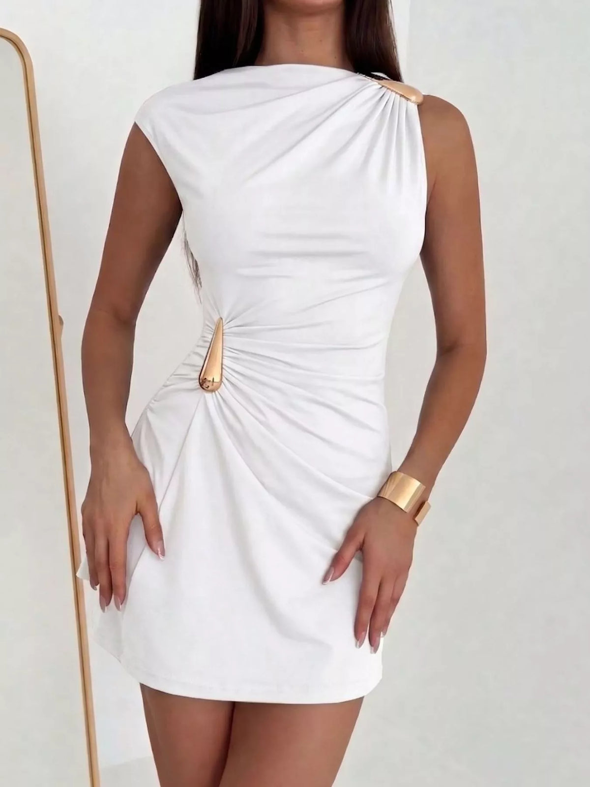 Ruched Asymmetrical Sleeveless Mini Dress - Draped in Grace