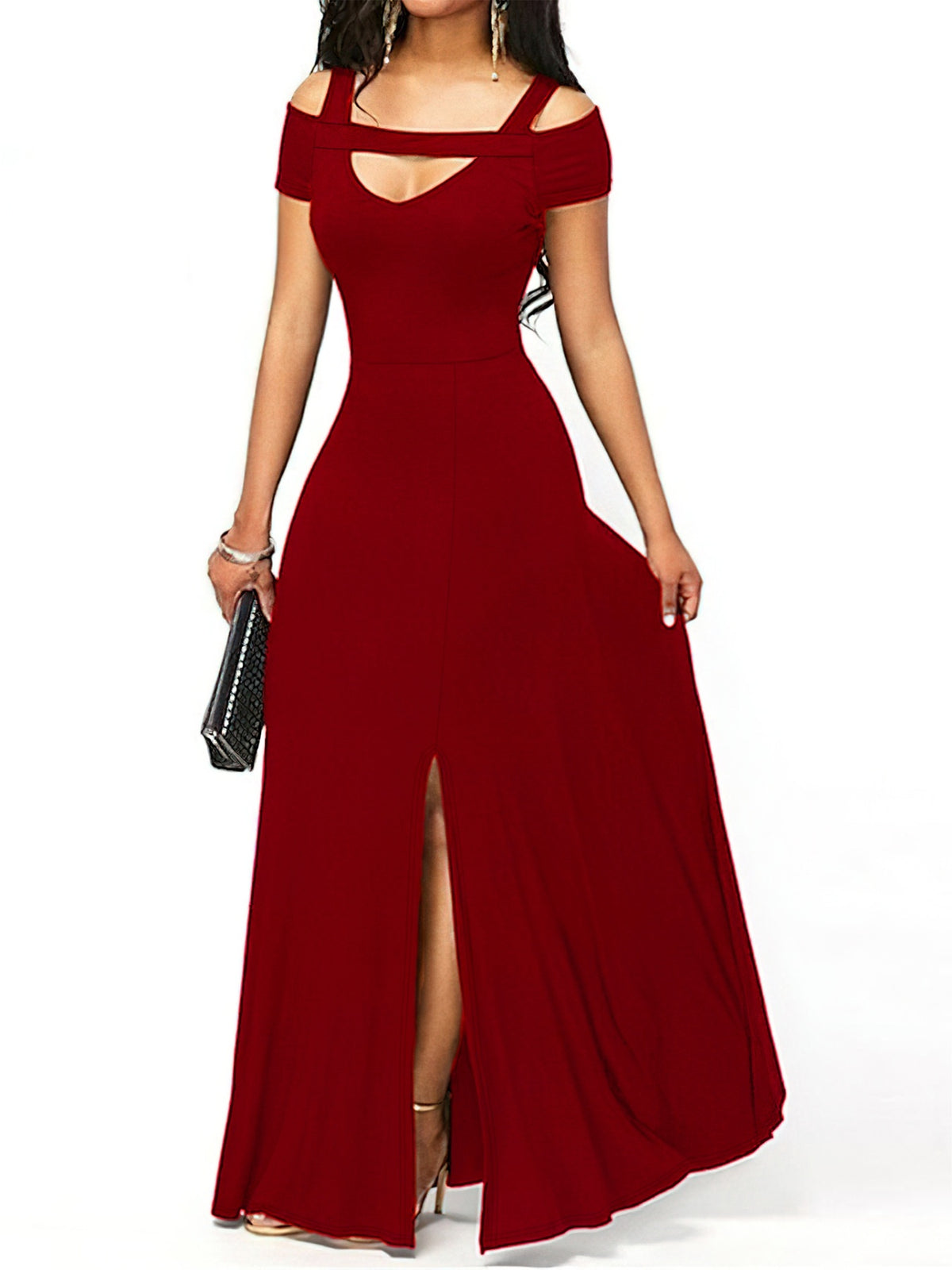 Elegant Off-Shoulder Slit Maxi Dress - Draped in Grace