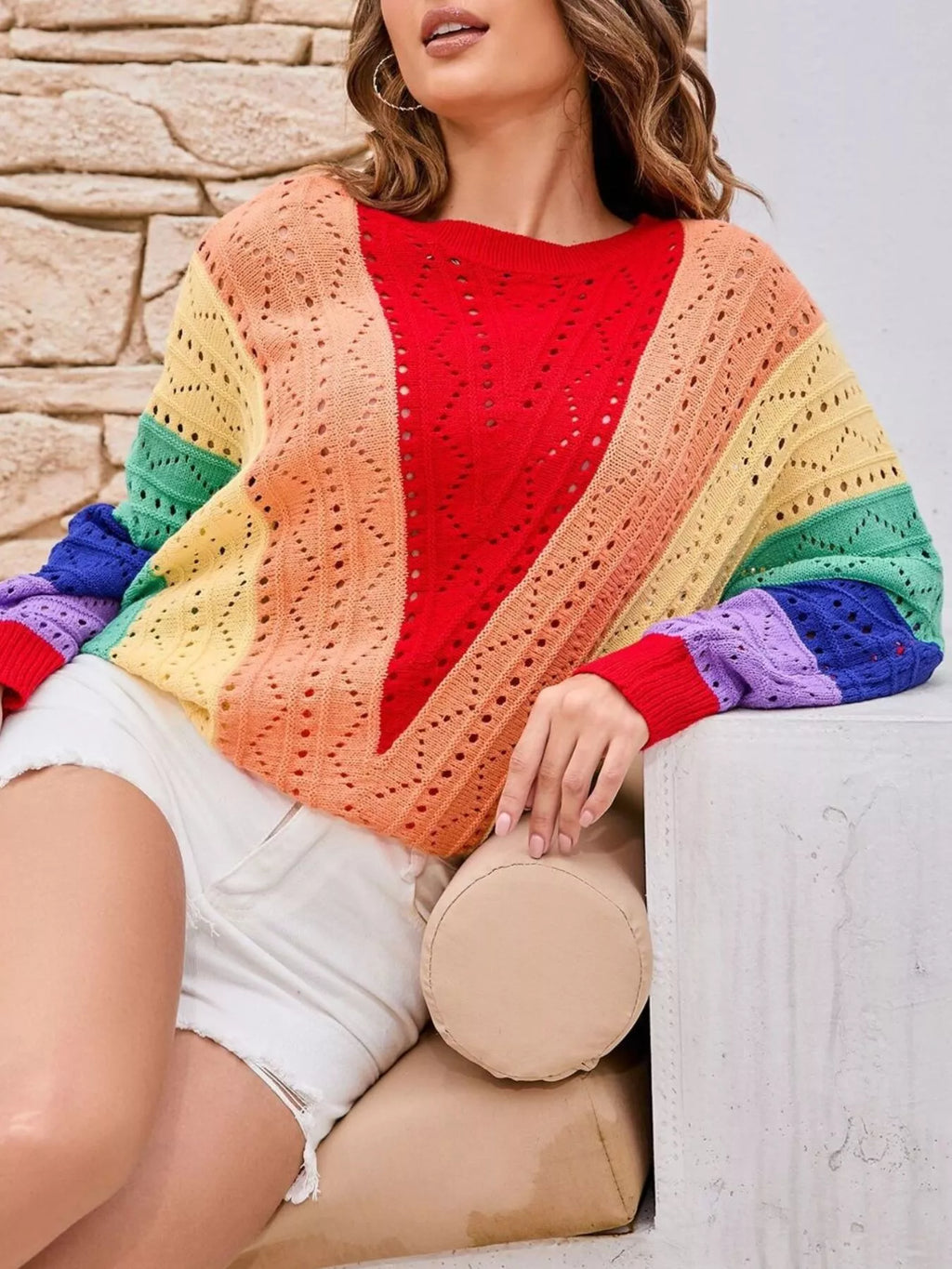 Color Block Openwork Sweater - Draped in Grace