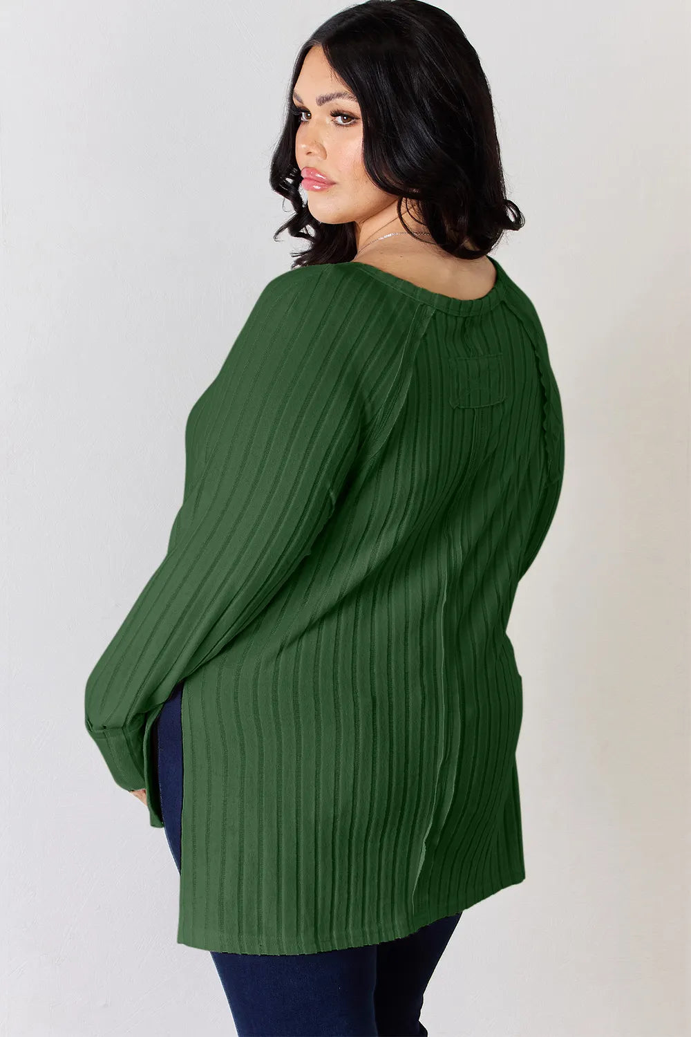 Basic Bae Full Size Ribbed Round Neck Slit T-Shirt - Draped in Grace