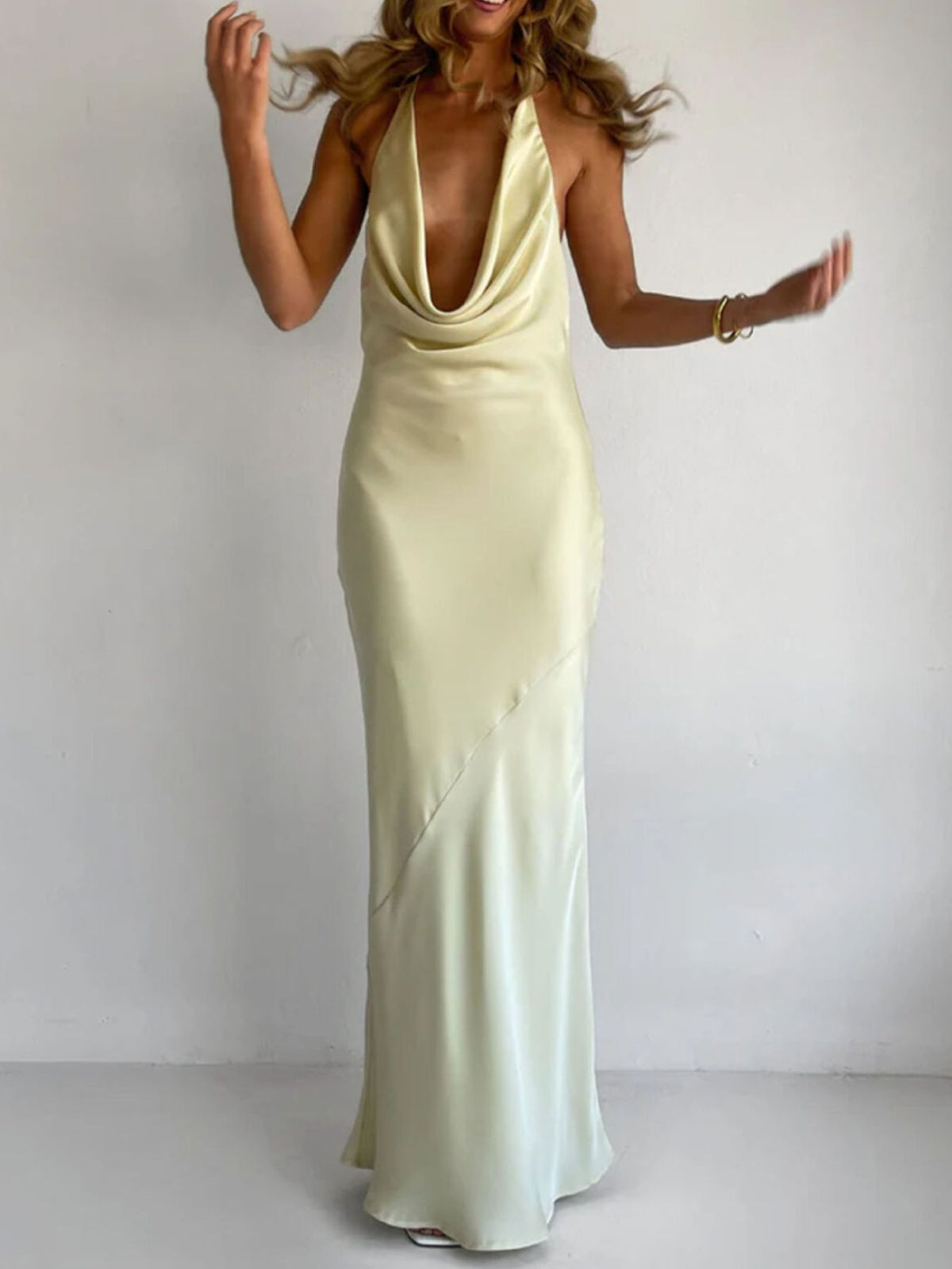 Halter Neck Satin Maxi Dress - Draped in Grace