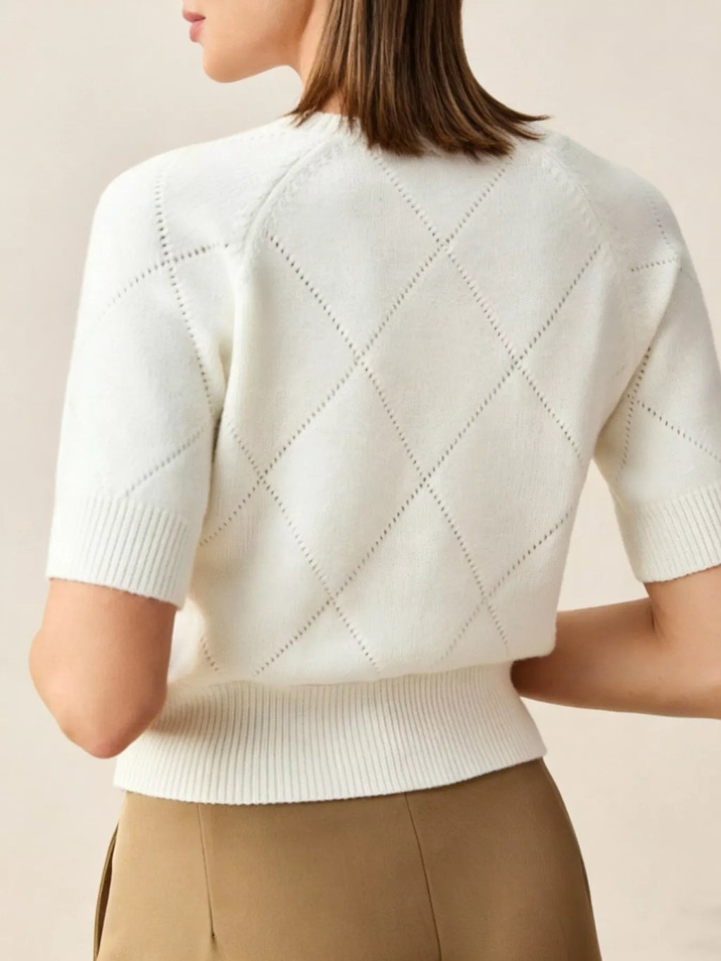 Diamond Pattern Short Sleeve Sweater - Draped in Grace