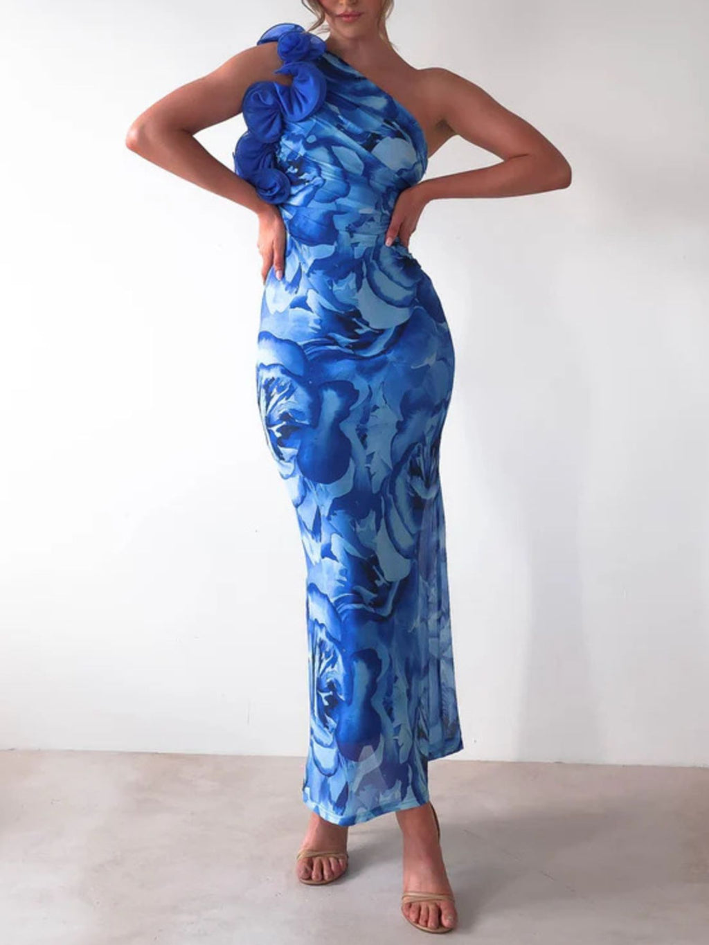 Floral Print One-Shoulder Maxi Dress - Draped in Grace