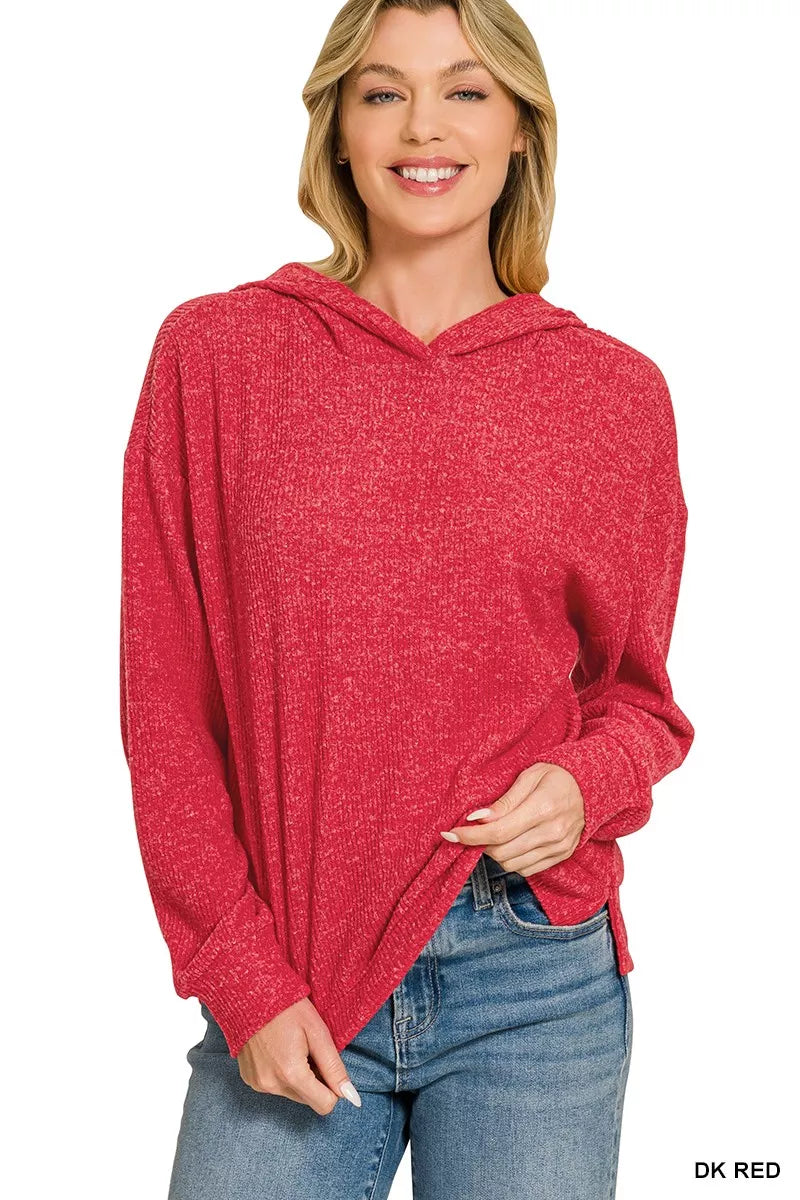 Zenana Brushed Ribbed Hacci Hoodie Pullover - Draped in Grace
