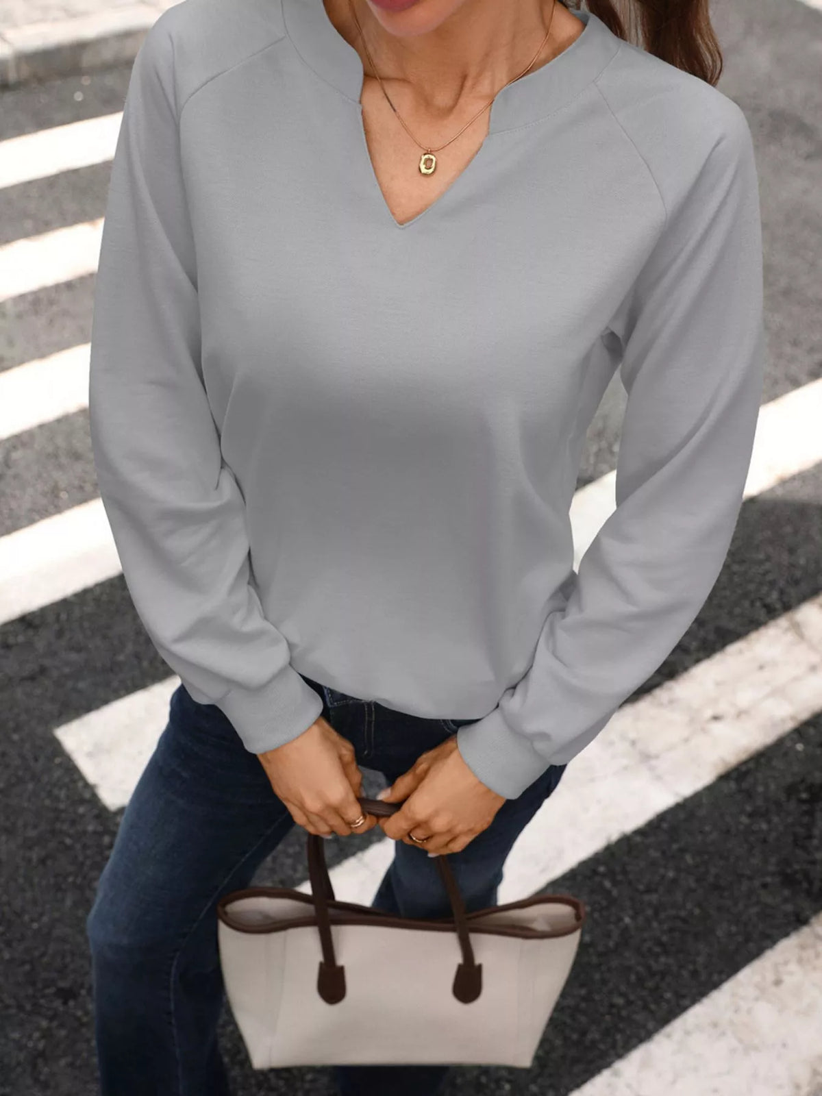 Notched Raglan Sleeve Sweatshirt - Draped in Grace