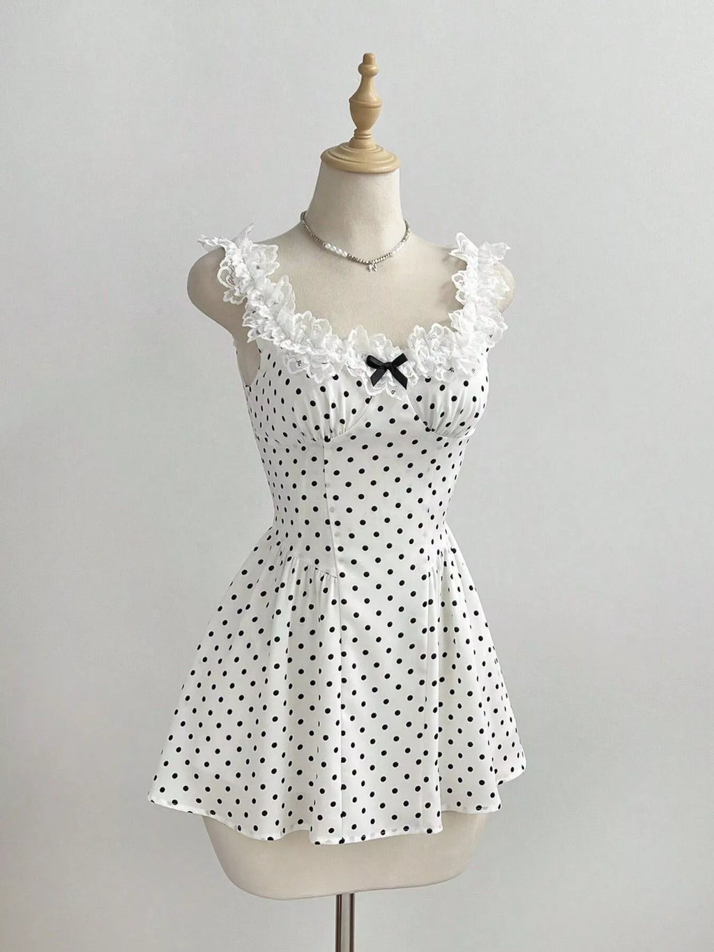 Polka Dot Lace Trim Mini Dress - Draped in Grace