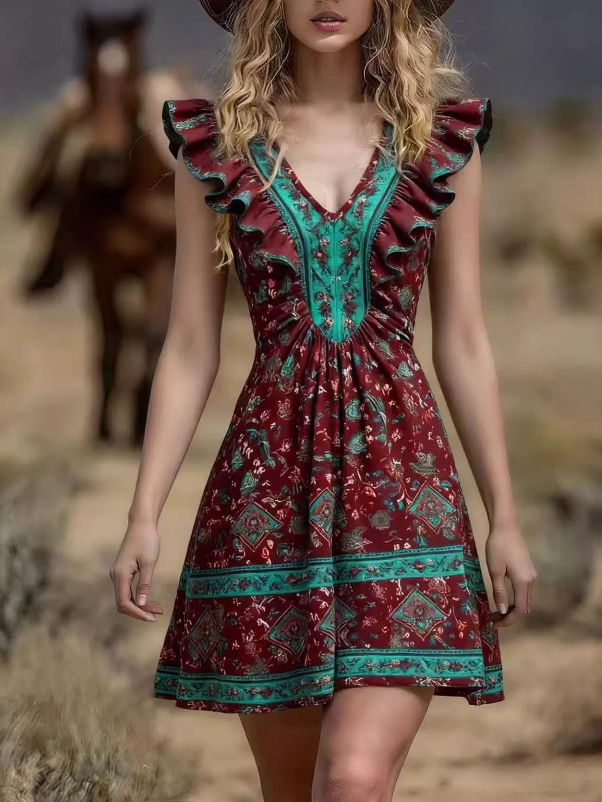 Ruffled V-Neck Mini Dress - Draped in Grace