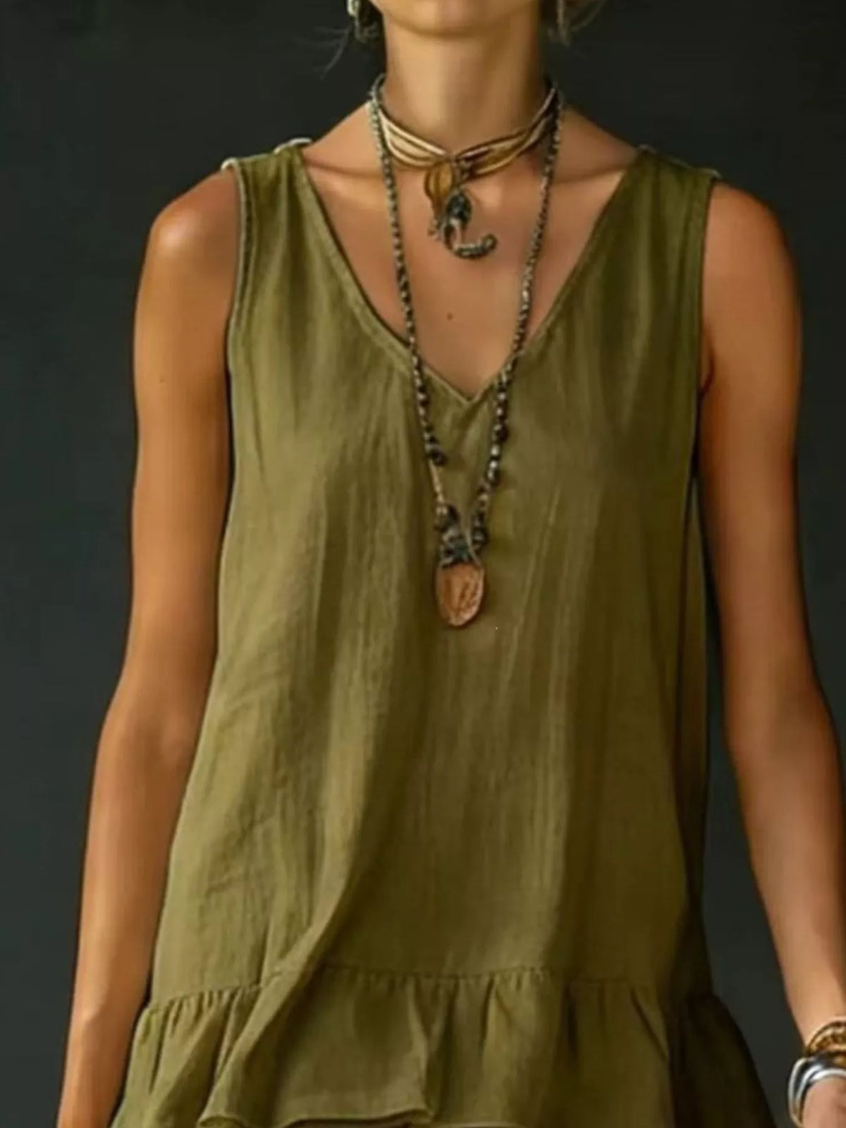 Full Size Ruffled Hem V-Neck Sleeveless Dress Plus Size - Draped in Grace