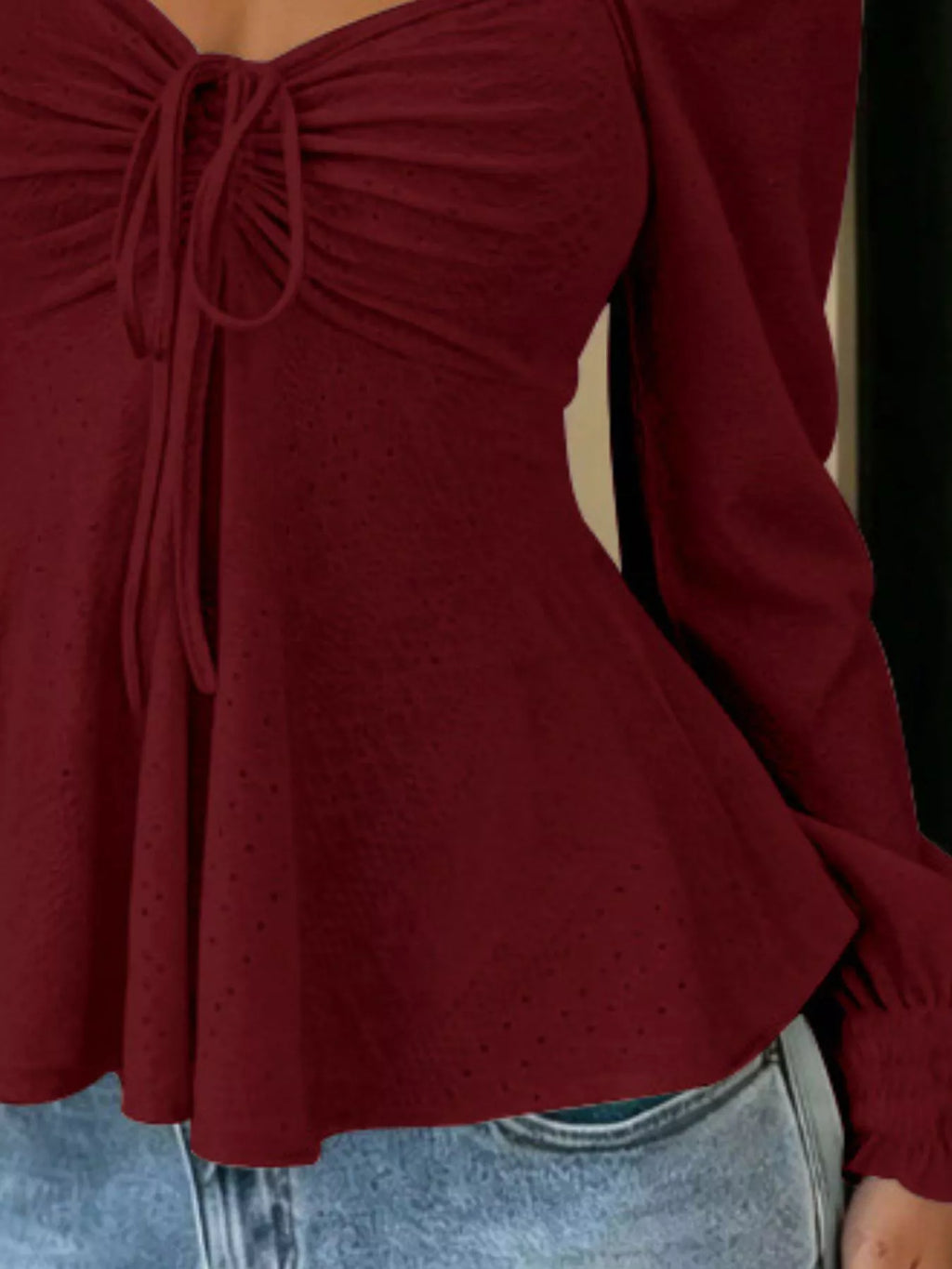 Ruched Sweetheart Neck Long Sleeve Top - Draped in Grace