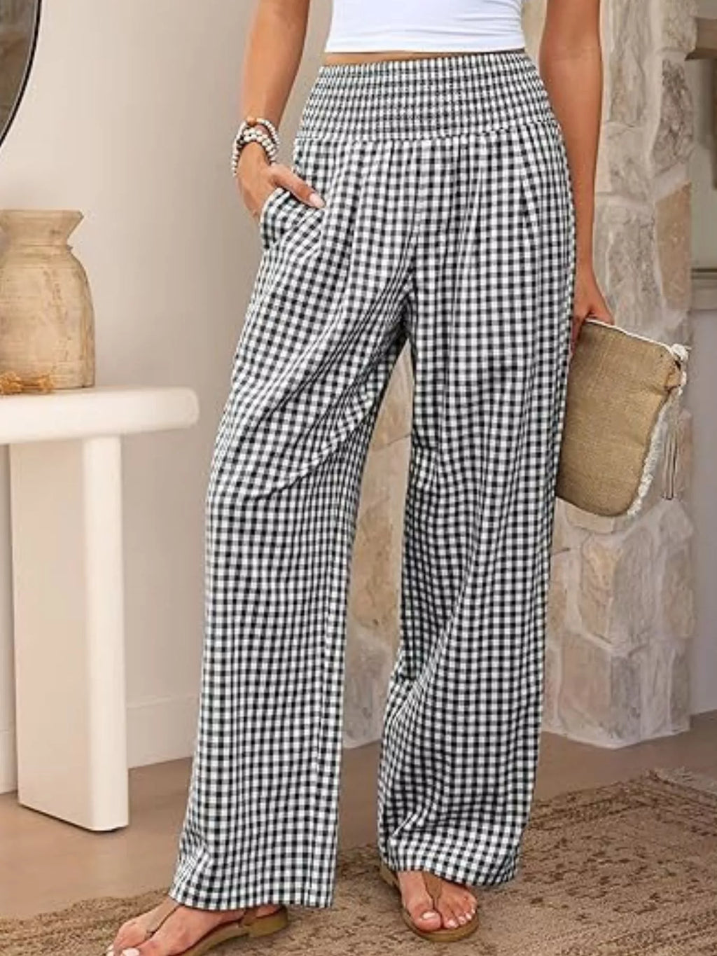 Gingham Wide-Leg Pants - Draped in Grace