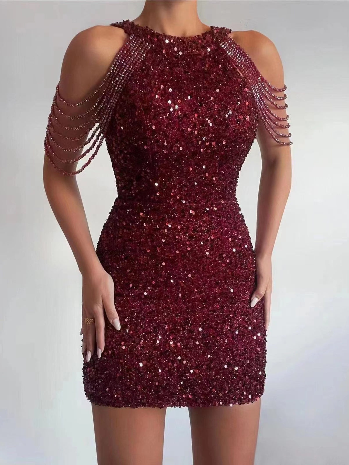 Full Size Sequin Embellished Bodycon Mini Dress Plus Size - Draped in Grace