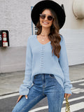 Openwork Dropped Shoulder Long Sleeve Sweater - Draped in Grace