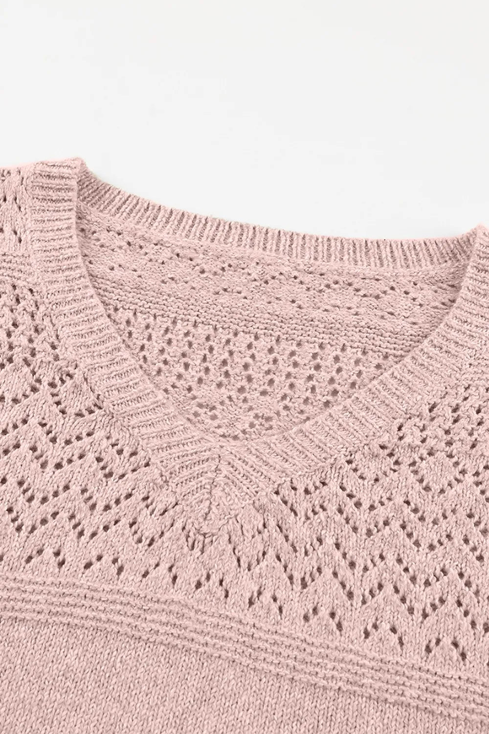 Openwork V-Neck Long Sleeve Sweater - Draped in Grace