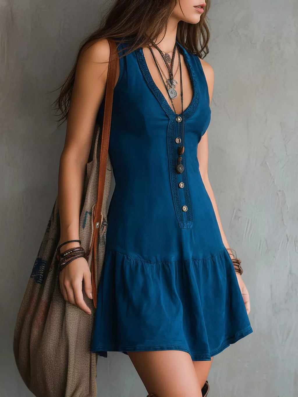 Full Size Sleeveless V-Neck Mini Dress Plus Size - Draped in Grace