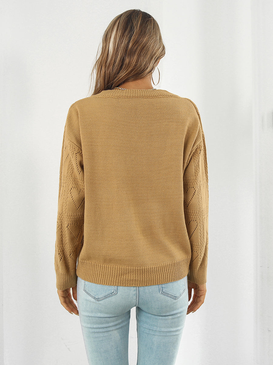 Openwork V-Neck Sweater - Draped in Grace