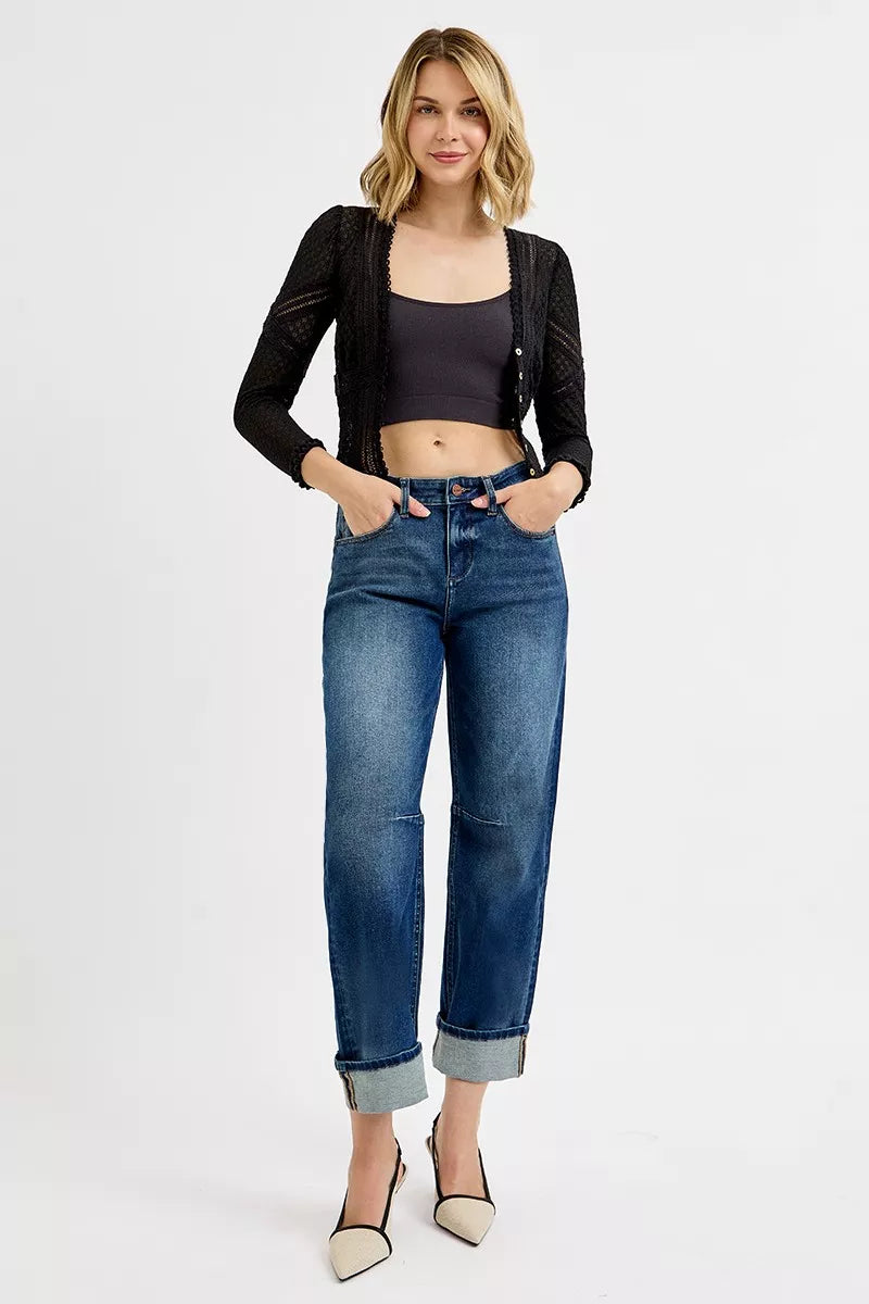 RISEN Slouchy Crop Barrel Cuffed Jeans - Draped in Grace