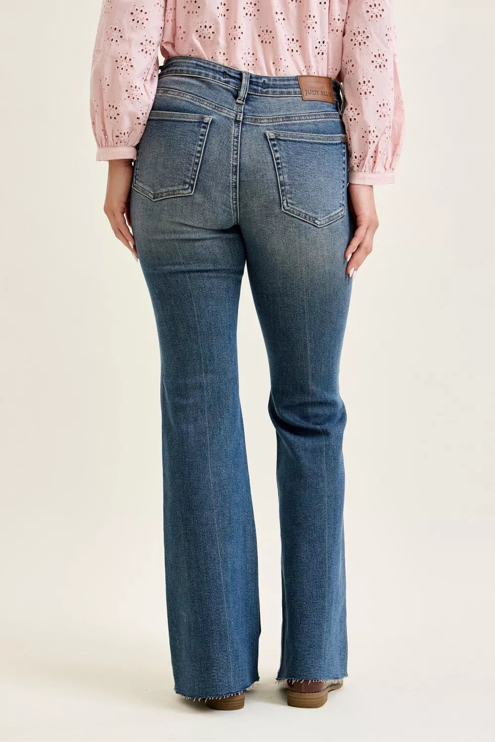 Judy Blue Mid Rise Flare Jeans with Front Flap Pockets - Draped in Grace