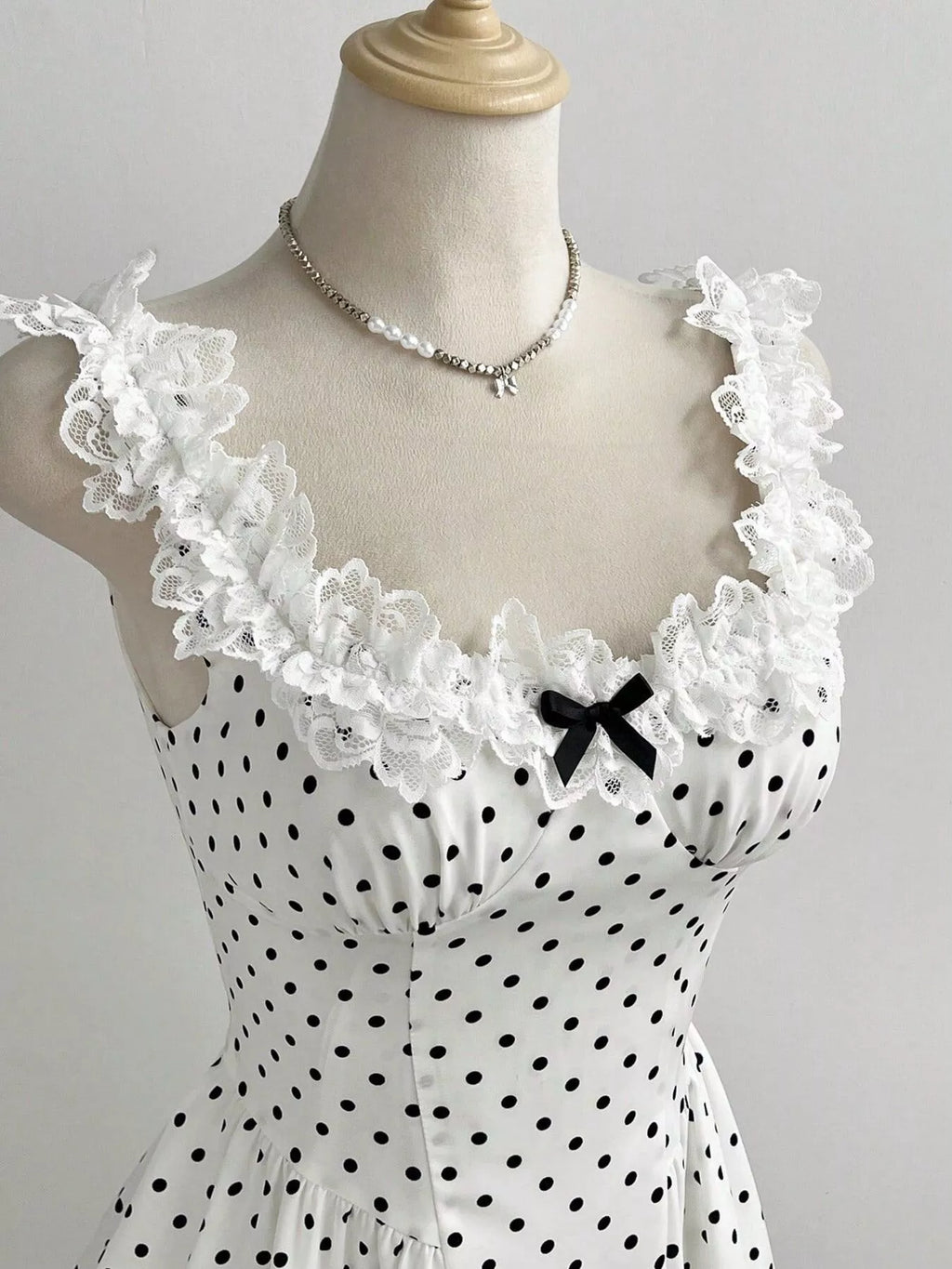 Polka Dot Lace Trim Mini Dress - Draped in Grace
