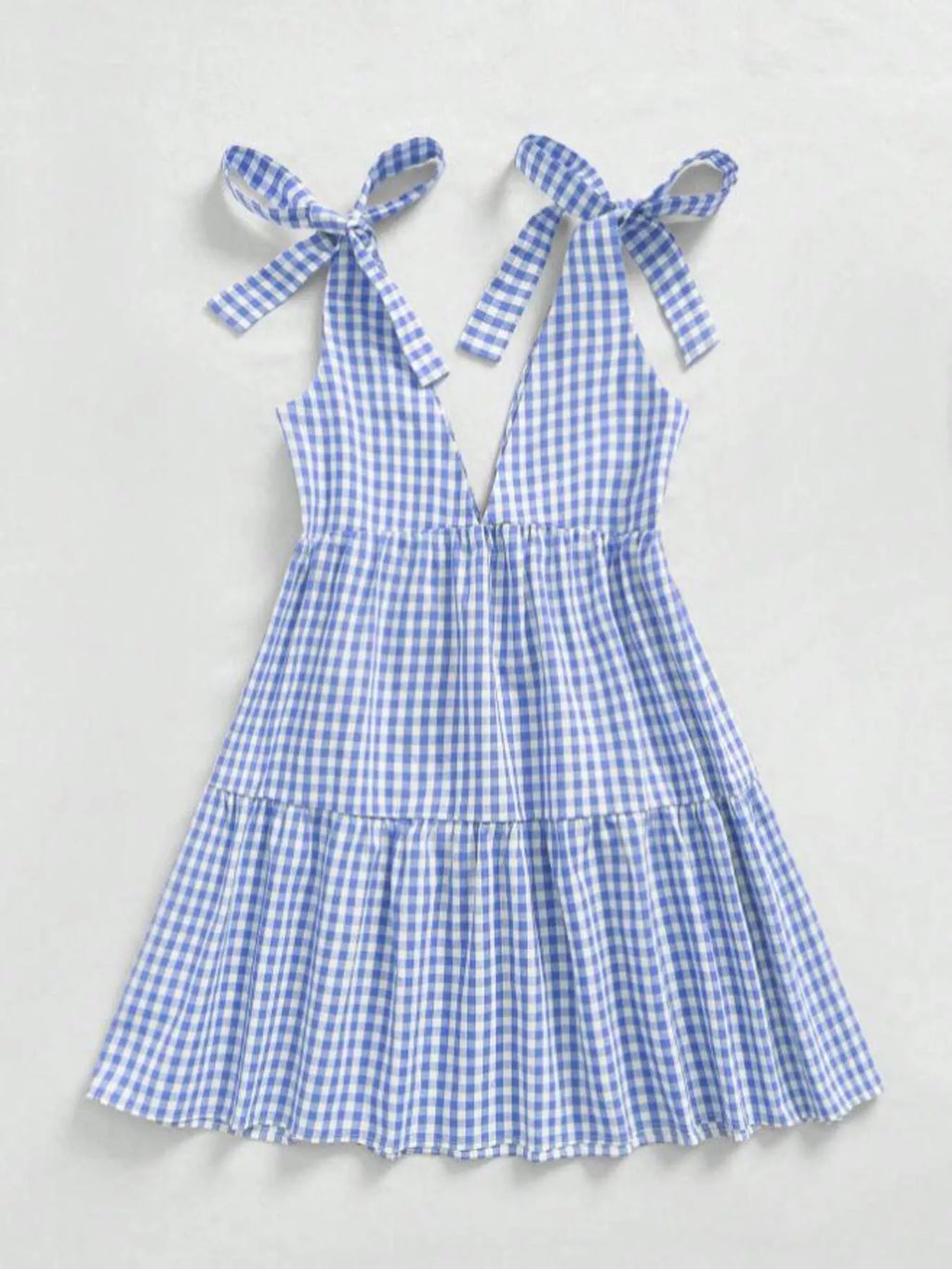 Gingham Tie-Shoulder Ruffle Hem Mini Dress - Draped in Grace