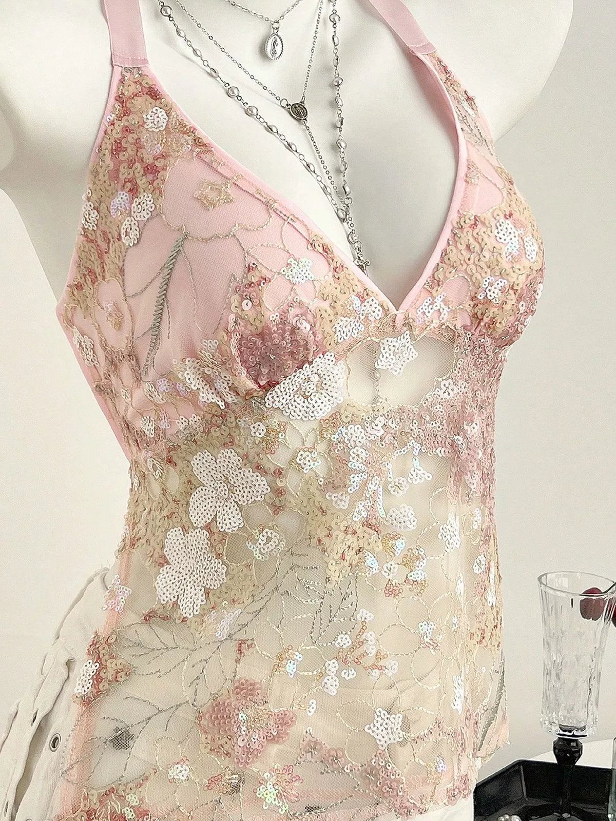 Sequin Halter Neck Cami - Draped in Grace