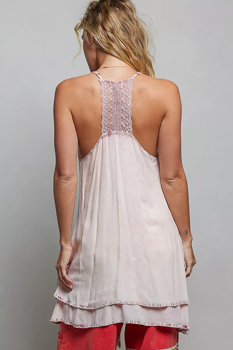 POL Solid Vintage Wash Embroidered Sleeveless Cotton Mini Dress - Draped in Grace