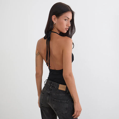 Backless Solid-color Strap Crop Top For Women - Draped in Grace