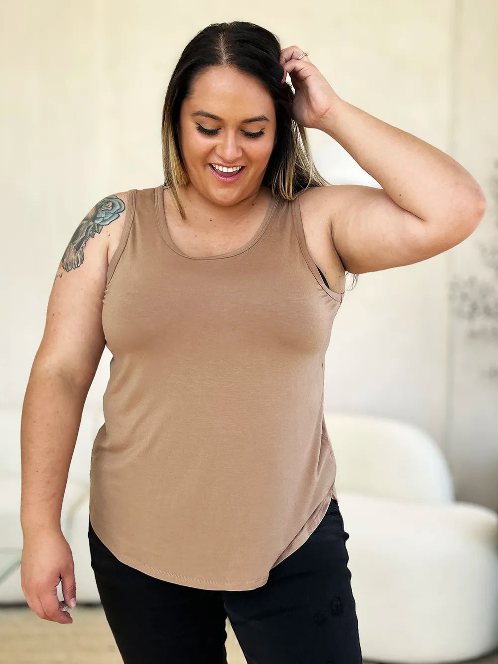 Basic Bae Full Size Round Neck Curved Hem Tank - Draped in Grace