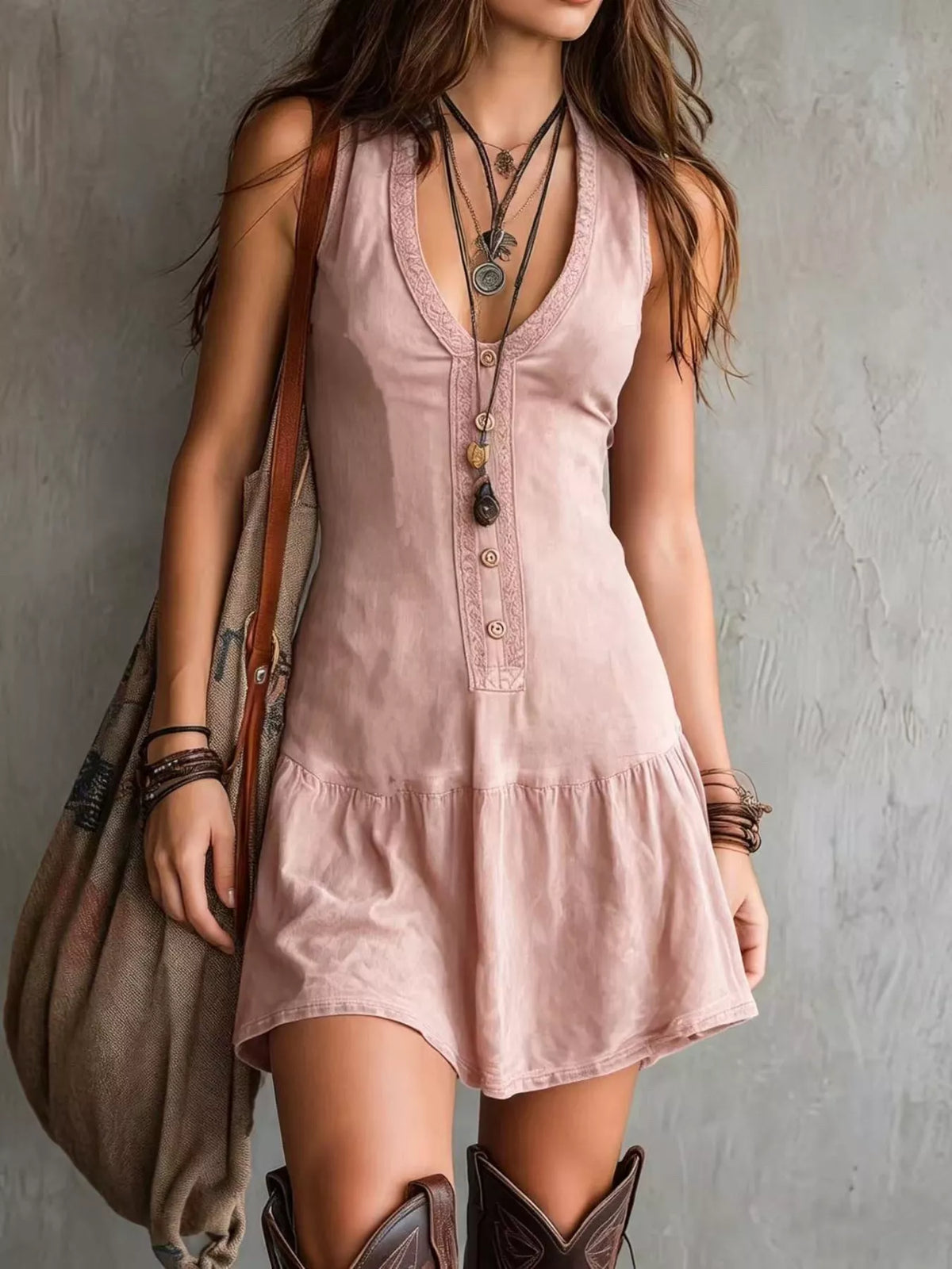Full Size Sleeveless V-Neck Mini Dress Plus Size - Draped in Grace