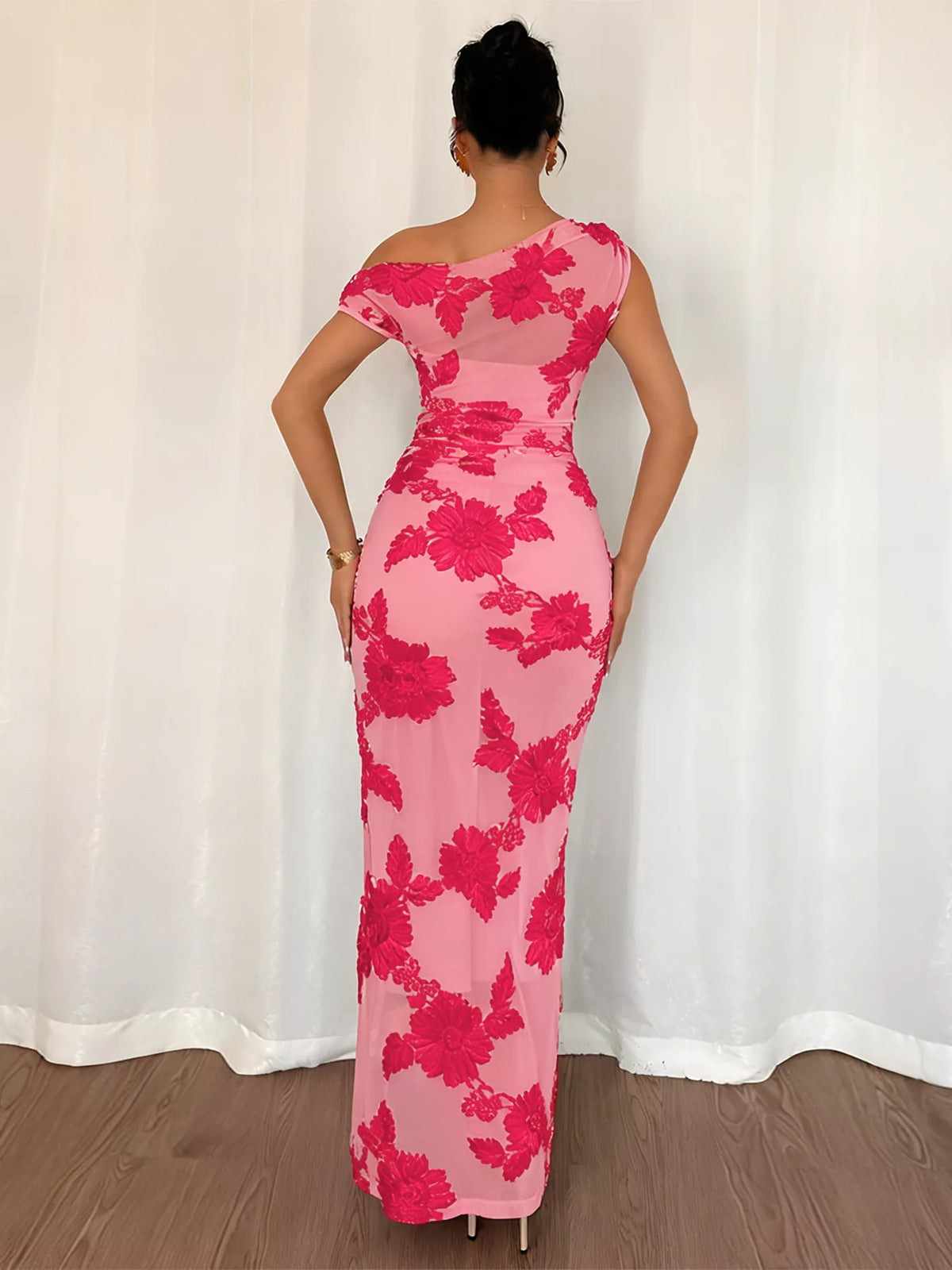 Embroidered One Shoulder Maxi Dress - Draped in Grace