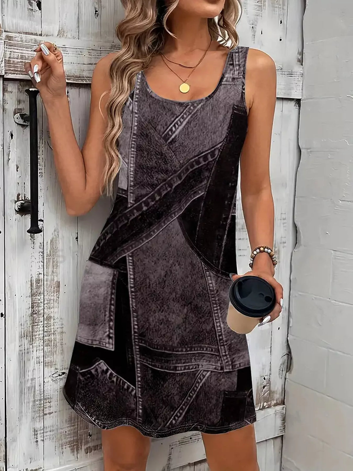 Patchwork Denim Sleeveless Dress - Draped in Grace