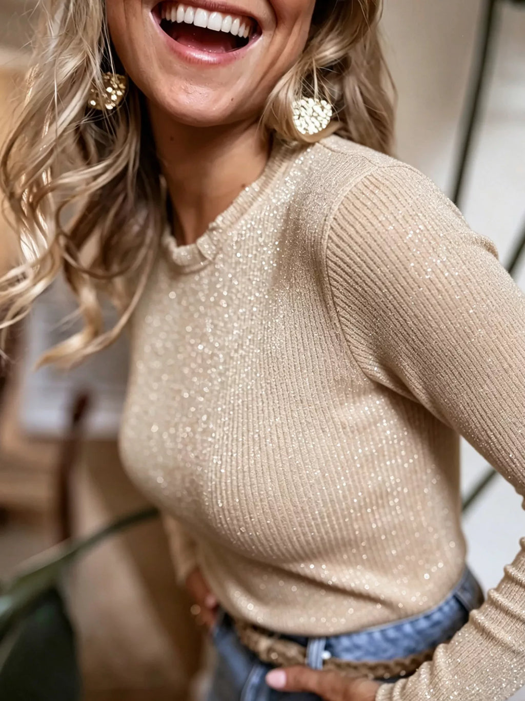 Ribbed Long Sleeve Knit Top - Draped in Grace