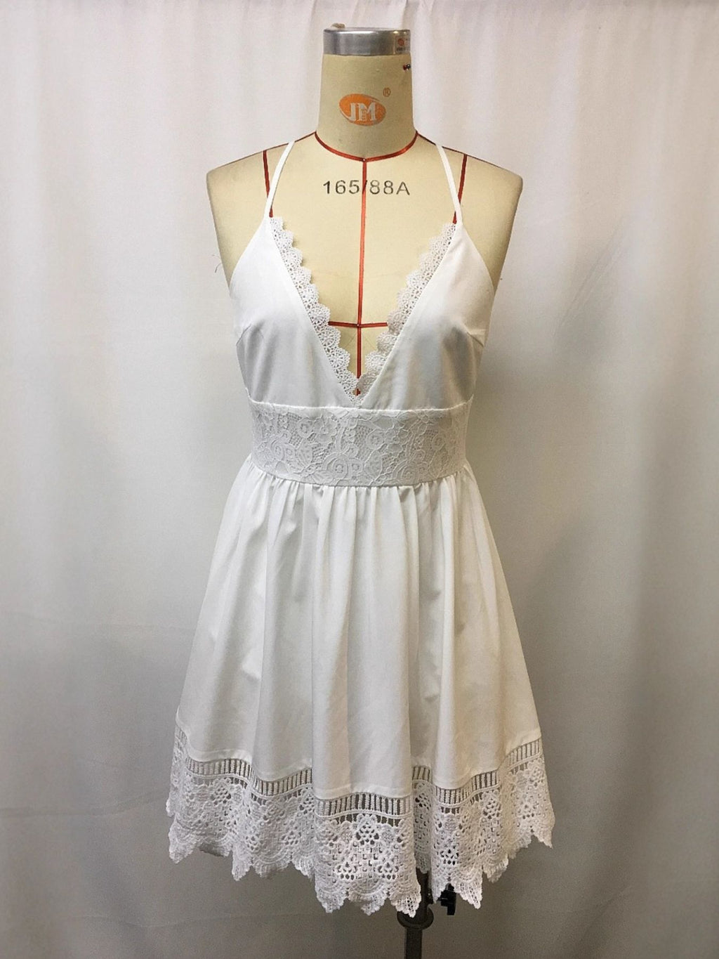 Full Size Lace Trimmed V-Neck Mini Dress Plus Size - Draped in Grace