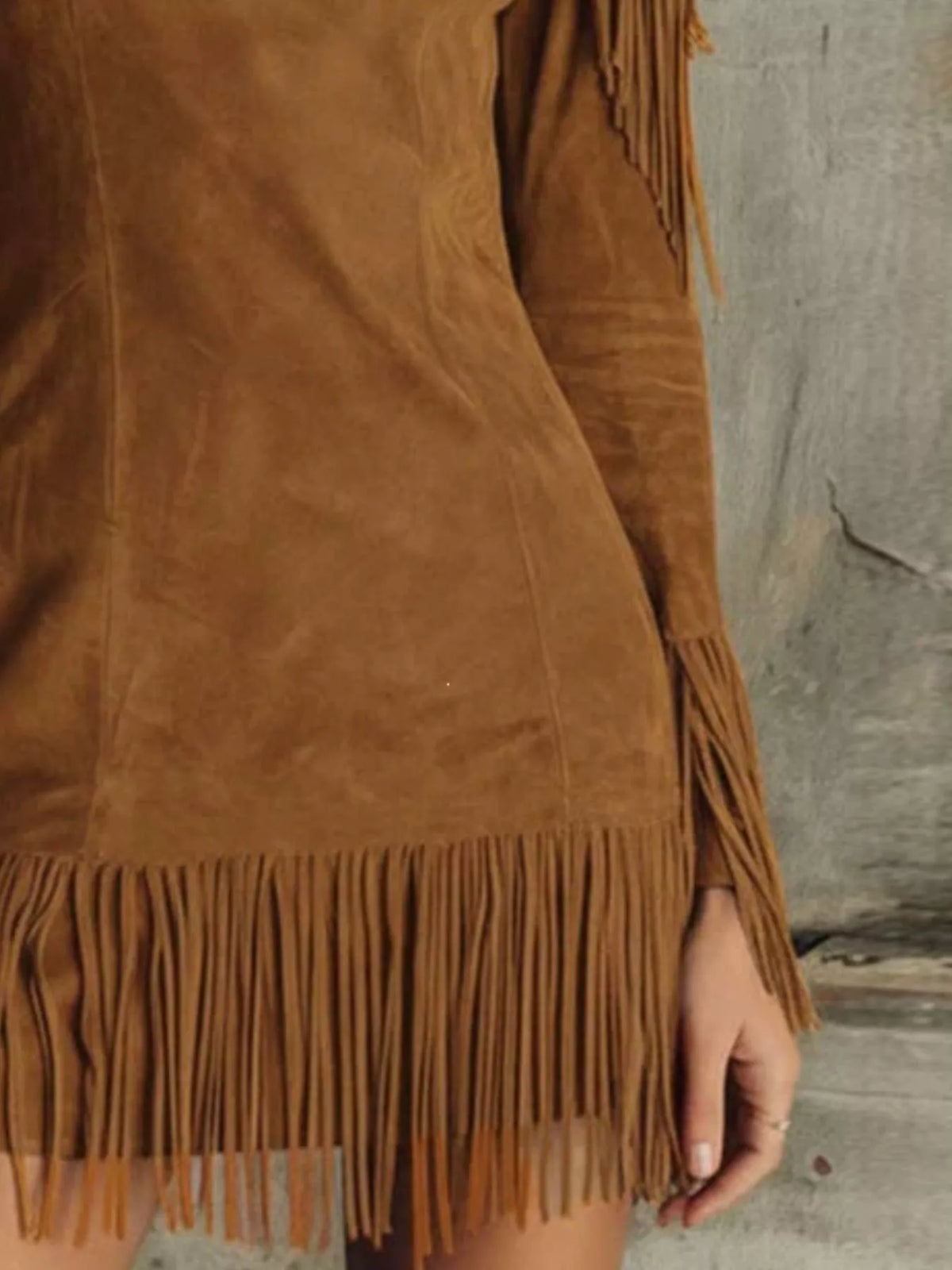 Fringed Cold Shoulder Mini Dress - Draped in Grace