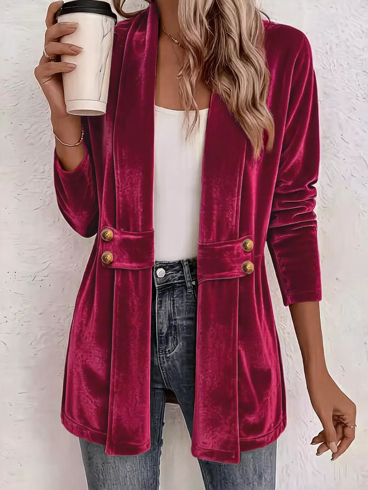 Elegant Velvet Open-Front Outerwear - Draped in Grace